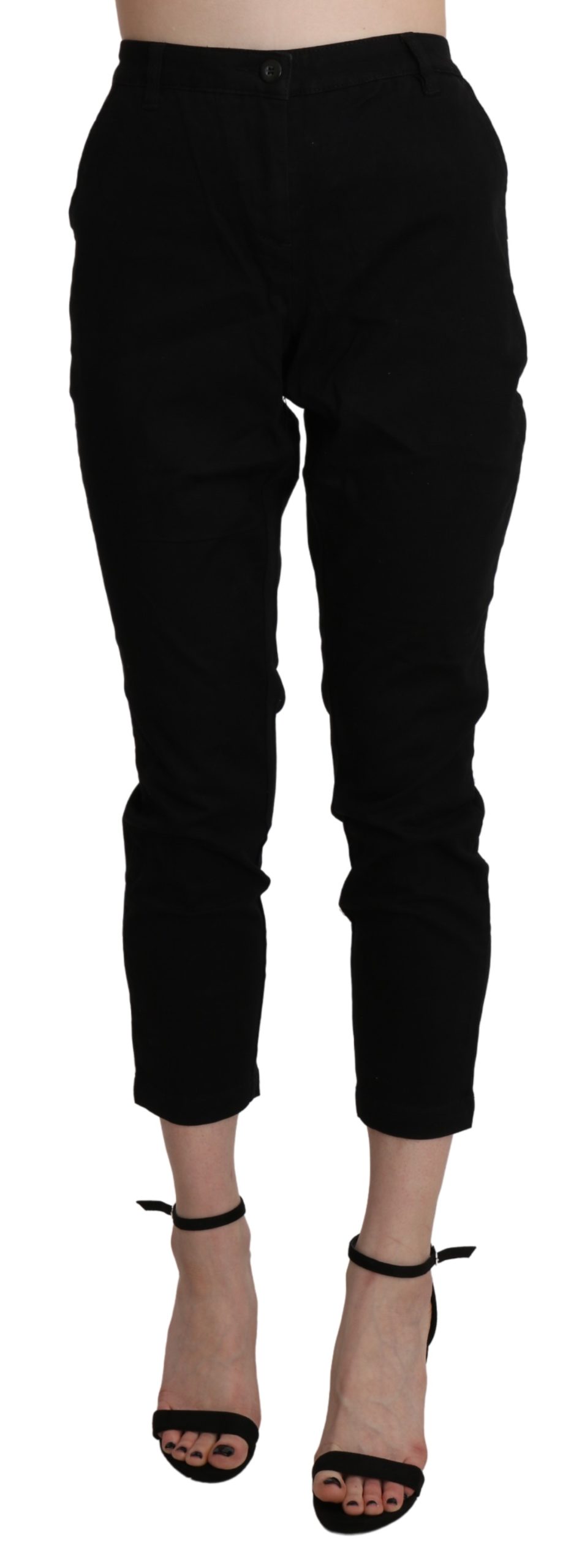 Black High Waist Skinny Cropped Cotton Capri Pant - IT42 | S