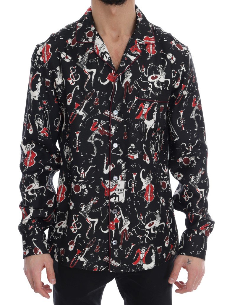 Dolce & Gabbana Men's Silk JAZZ Motive Print Casual Shirt Multicolor TSH1820 - 38