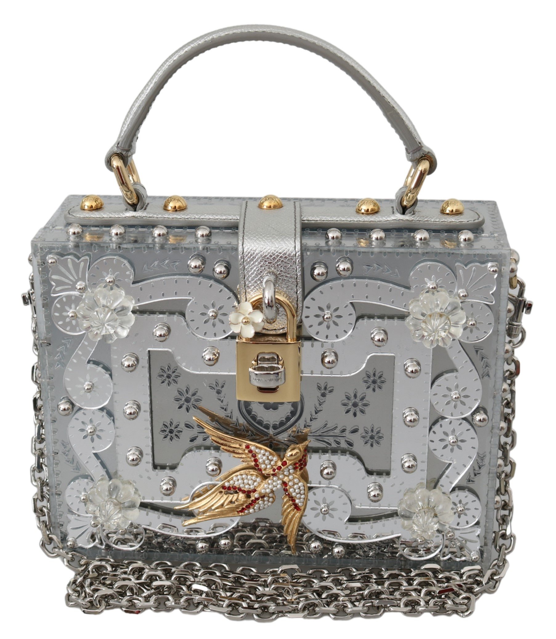 Dolce & Gabbana Women's Floral Padlock Clutch Bag Silver VAS10002