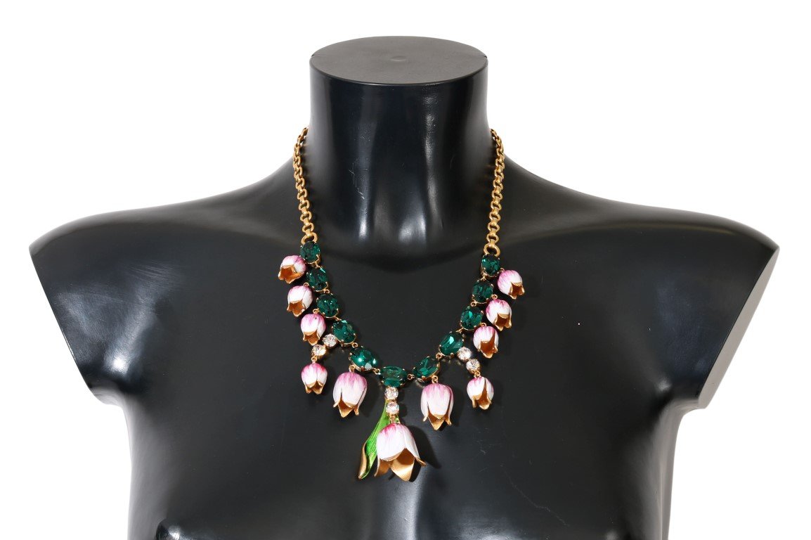 Dolce & Gabbana Women's Brass White Tulip Crystal Charms Necklace SMY1089