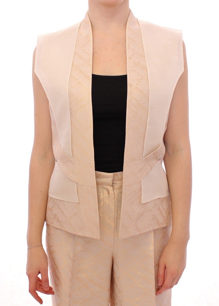 Zeyneptosum Women's Brocade Seeveless Jacket Beige MOM10090 - IT40|S