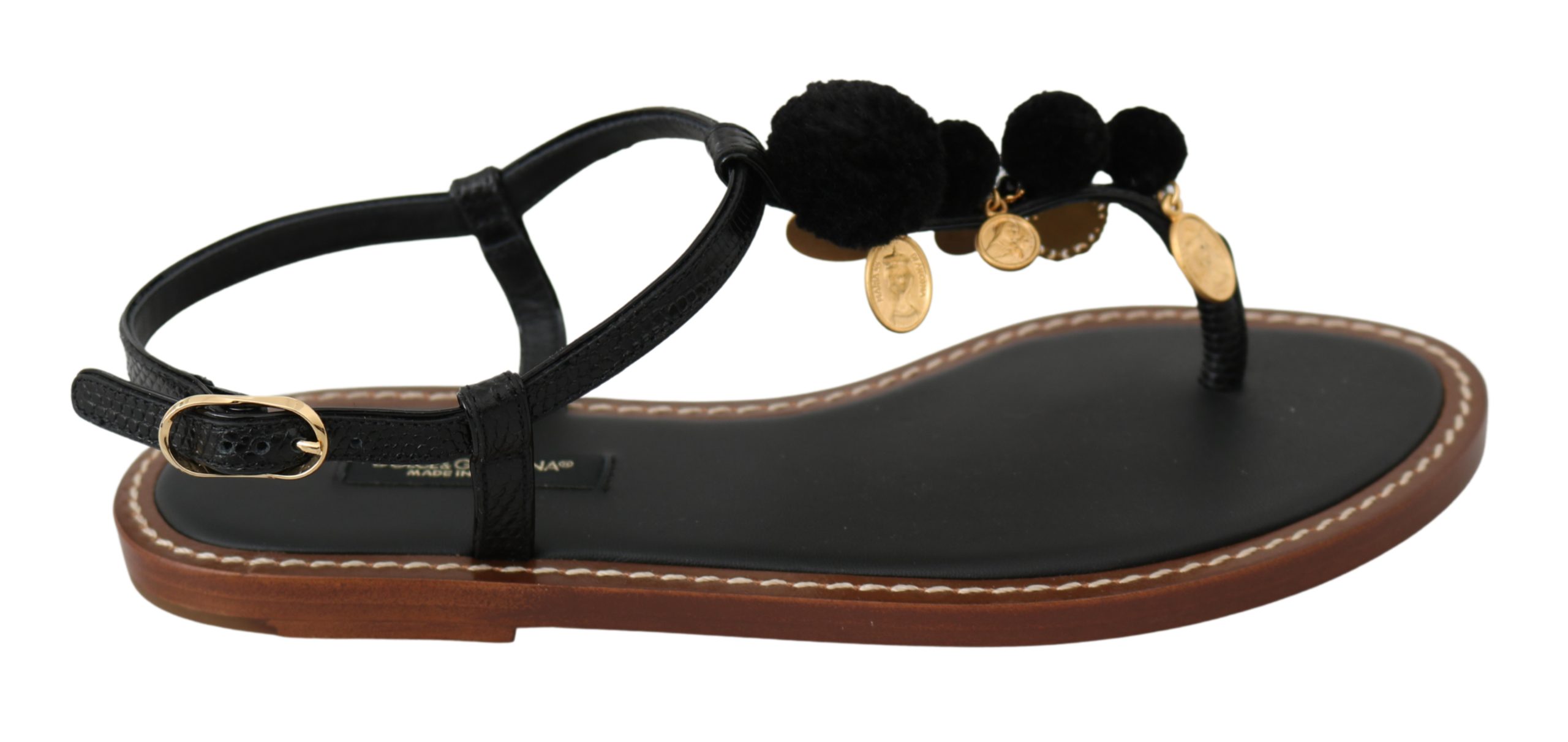 Dolce & Gabbana Women's Leather Coins Flat Shoe Black LA6577 - EU38.5/US8