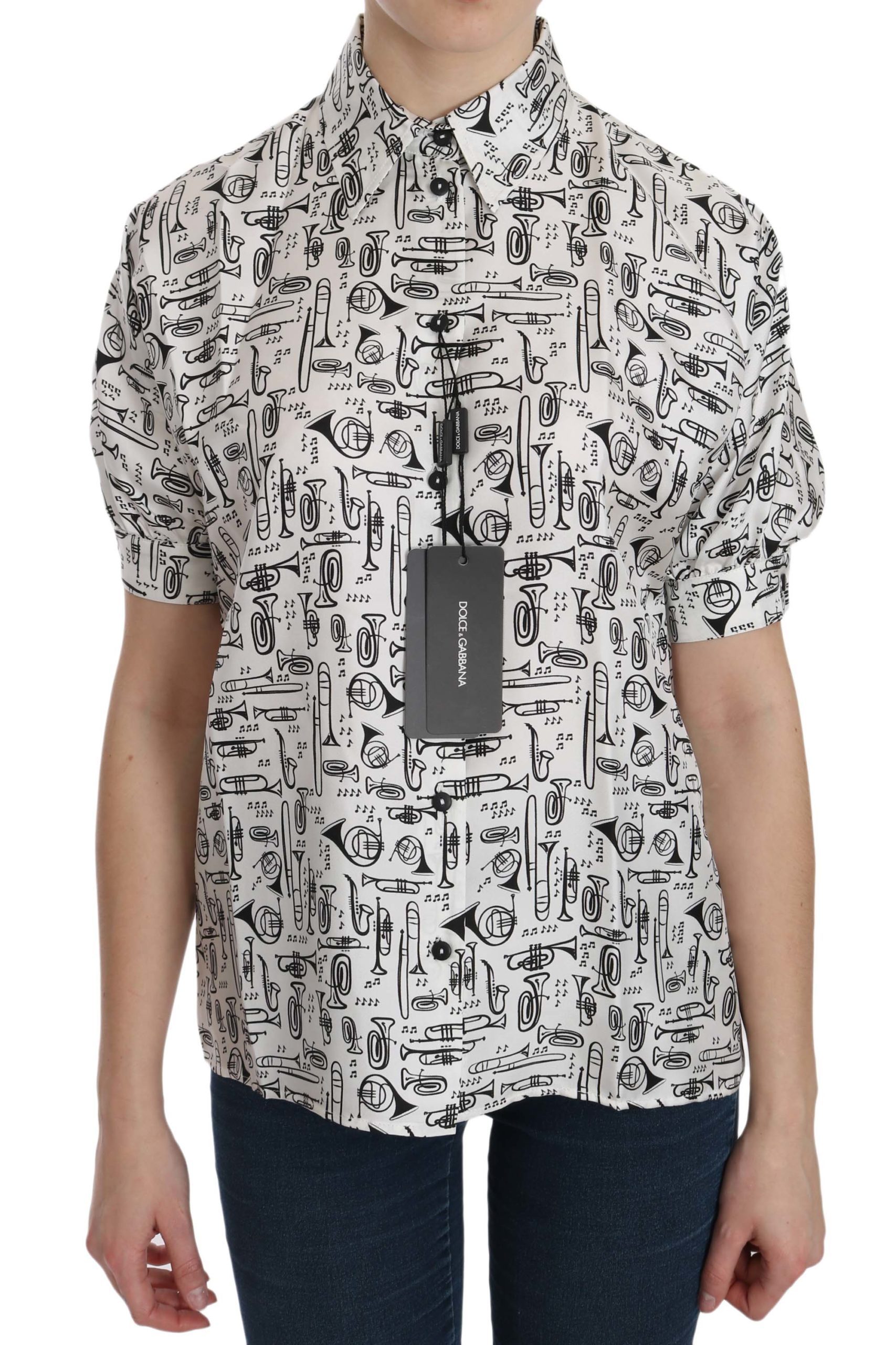 Dolce & Gabbana Women's Musical Instrument Collared Shirt White TSH3114 - IT36|XXS