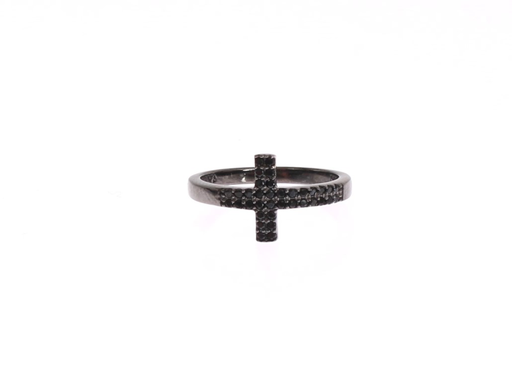 Nialaya Women's Black CZ Cross Rhodium 925 Ring Black NIA20374 - EU56 | US8