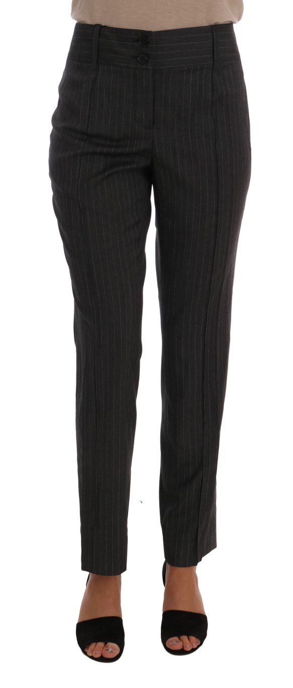Dolce & Gabbana Women's Viscose Wool Stretch Striped Trouser Gray BYX1112 - IT44|L
