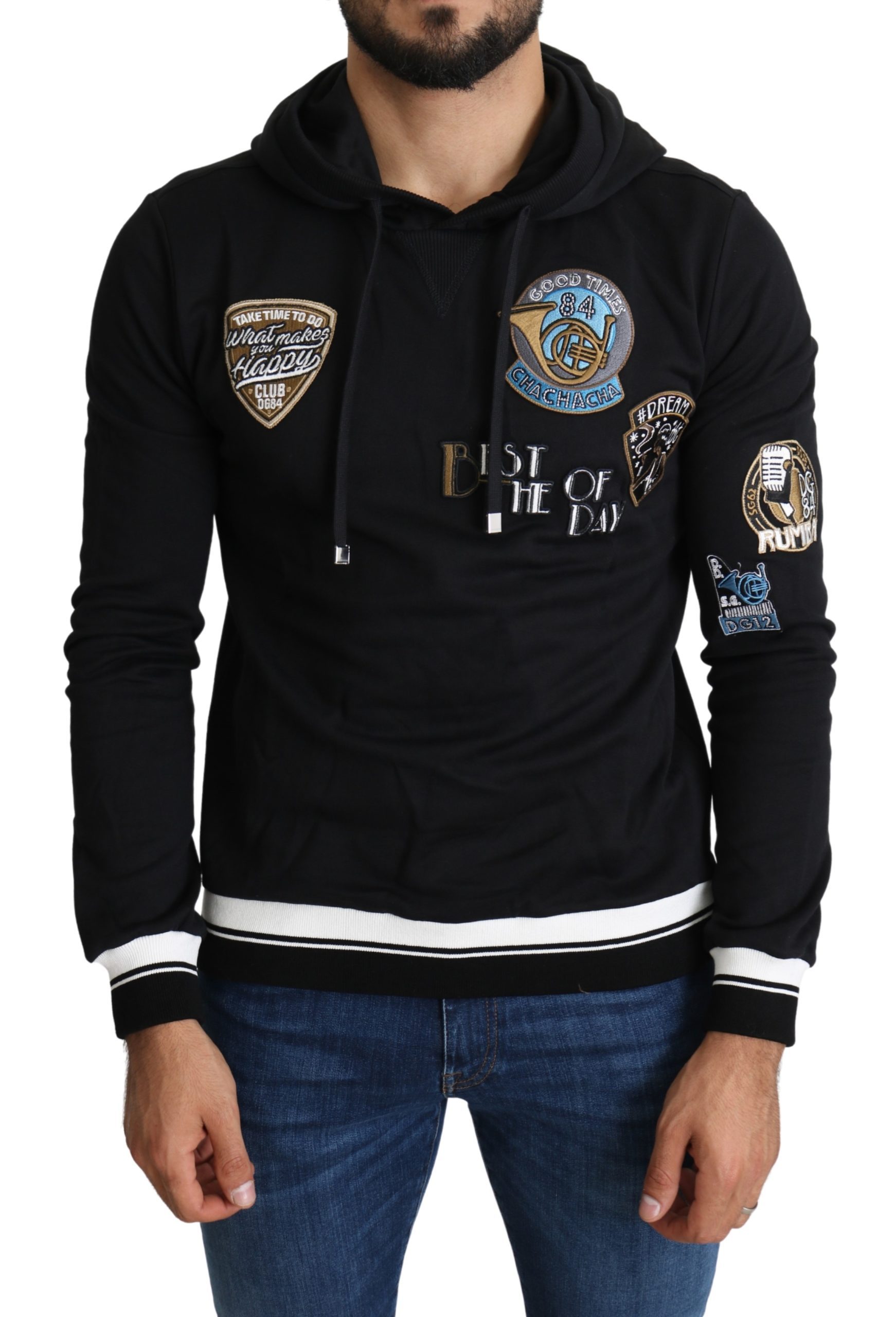 Black Jazz Applique Hooded Pullover Sweater - IT46 | S