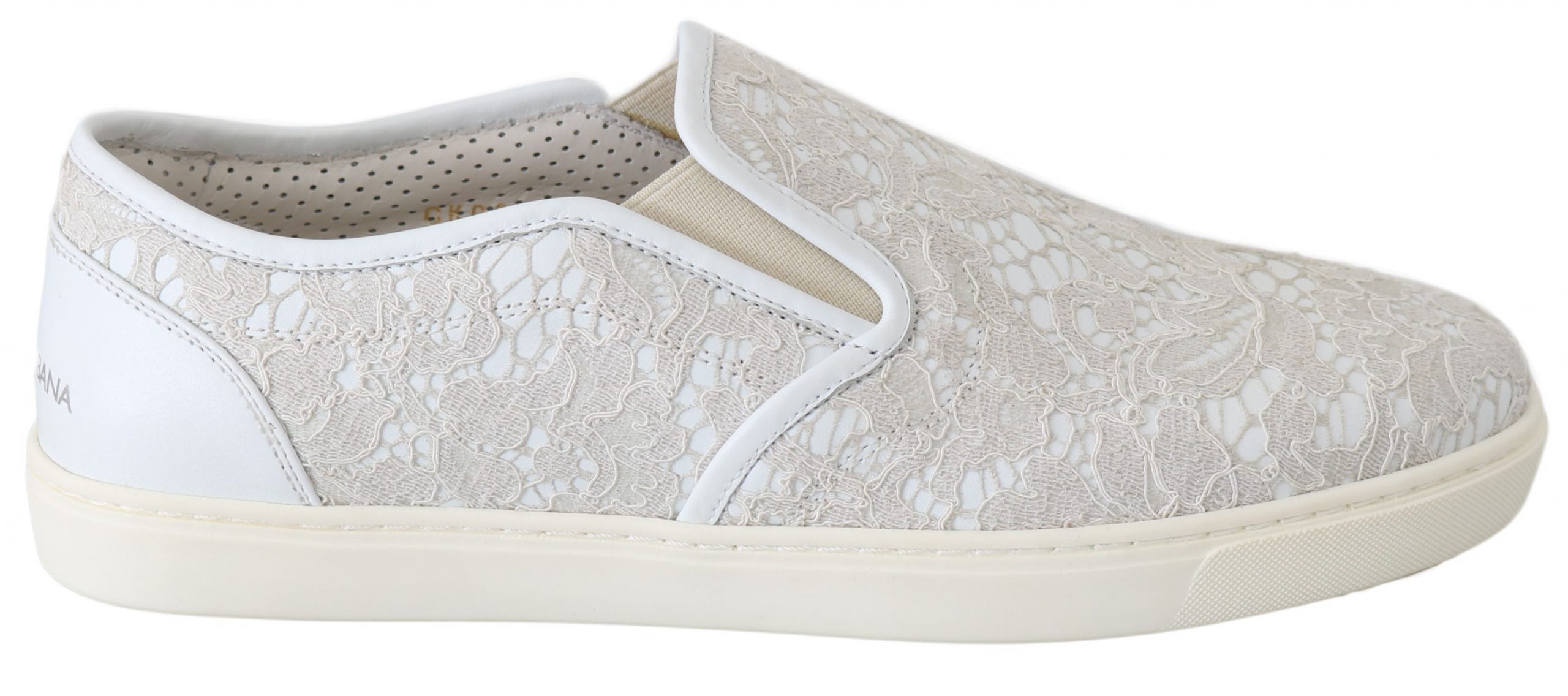 Dolce & Gabbana Women's Leather Lace Slip On Loafers White LA5969 - EU35/US4.5