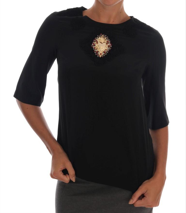 Dolce & Gabbana Women's Sacred Heart Lace Top Black TSH1418 - IT36|XXS