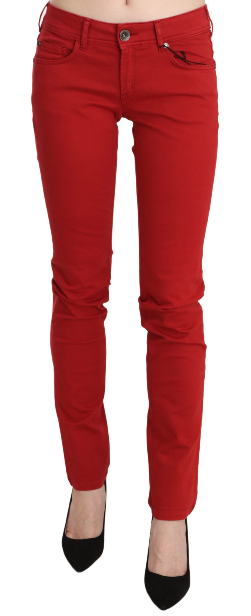 PLEIN SUD Women's Cotton Stretch Low Waist Skinny Trouser Red PAN70089 - W27