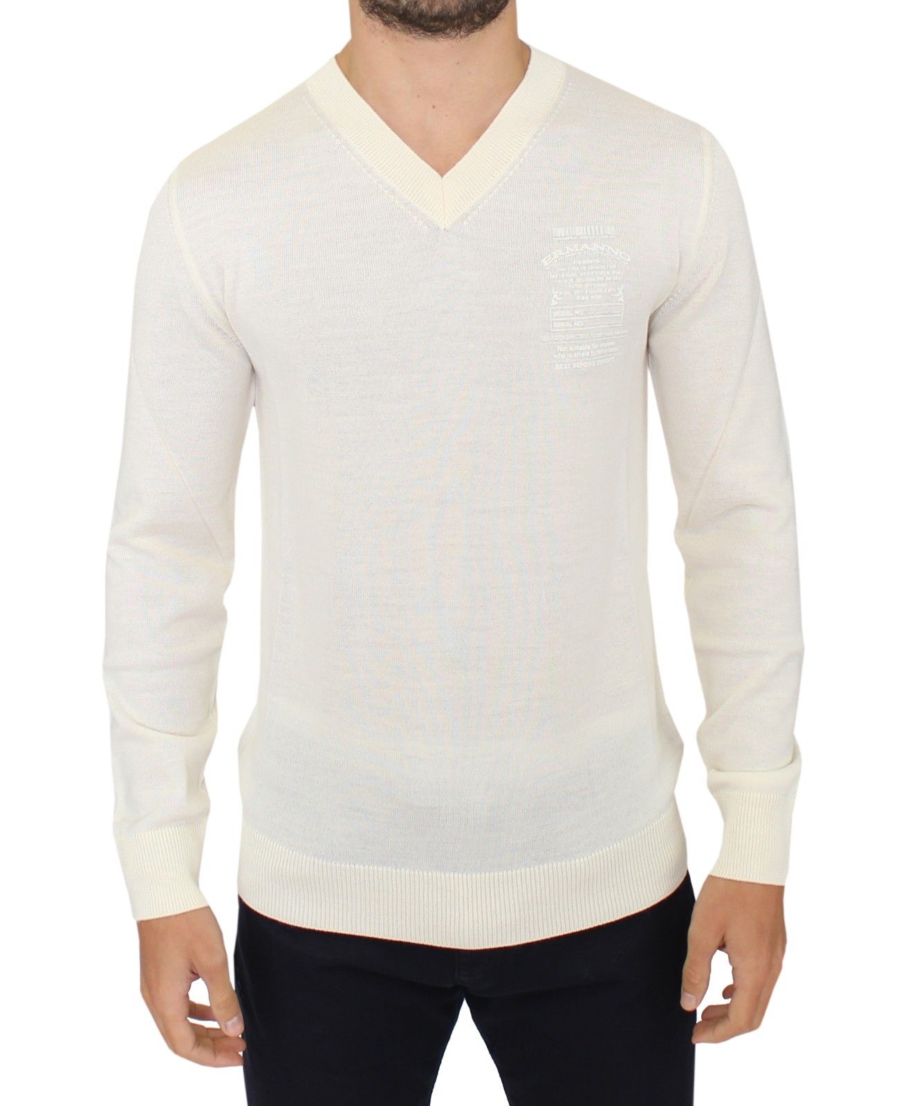 Ermanno Scervino Men's V-Neck Sweater White SIG10336 - IT58 | XXL
