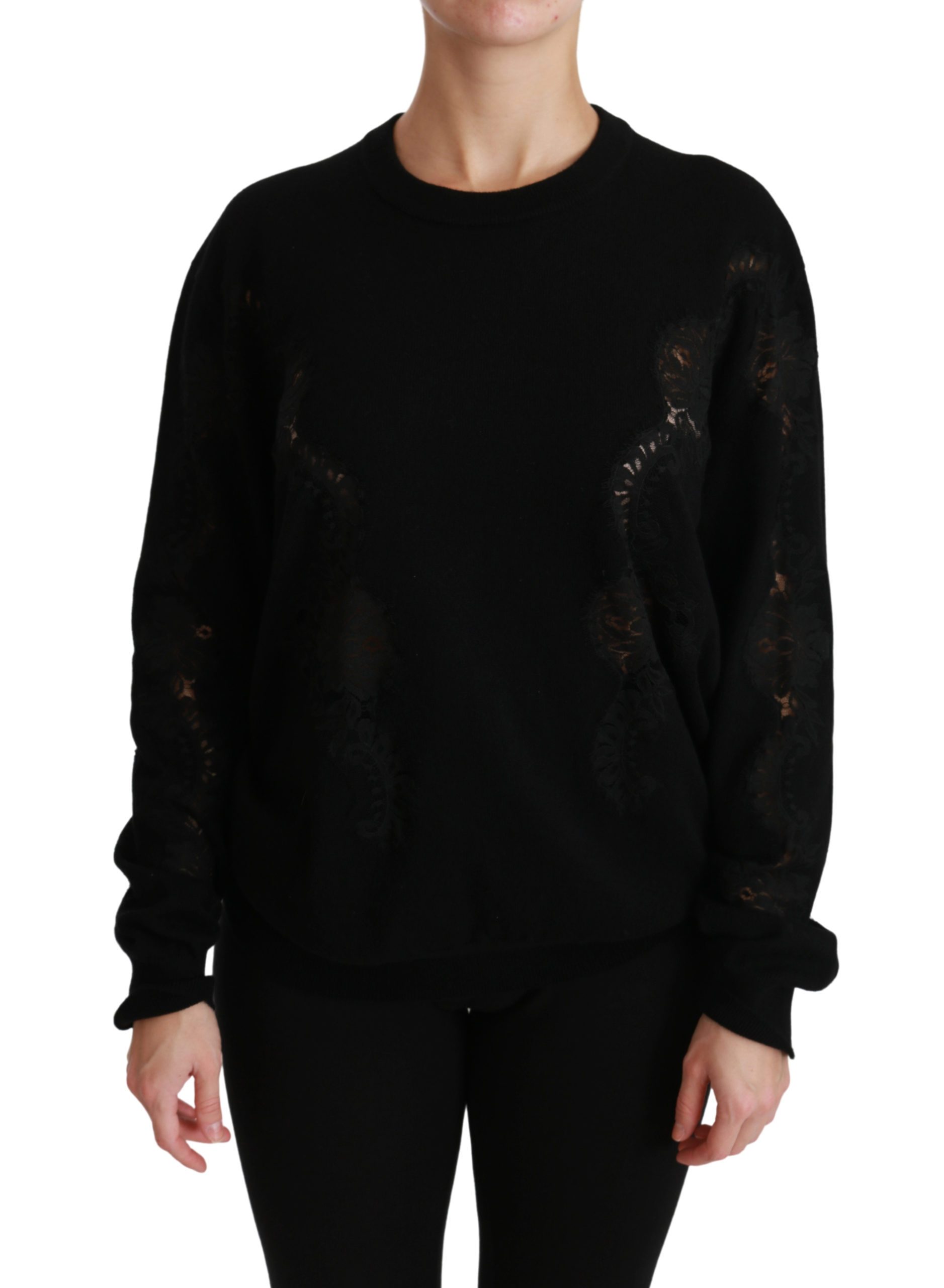 Dolce & Gabbana Women's Cashmere Floral Lace Sweater Black TSH4421-46 - IT46|XL