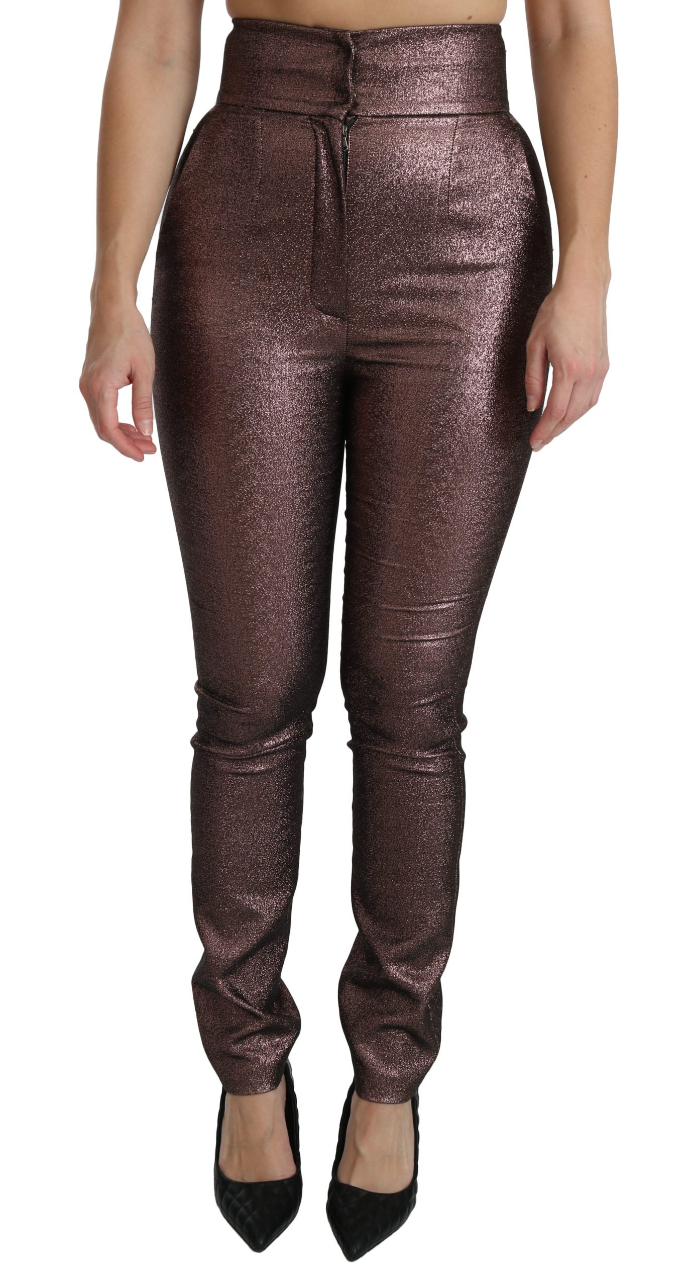 Dolce & Gabbana Women's Metallic High Waist Skinny Cotton Trouser Purple PAN70874 - IT40|S