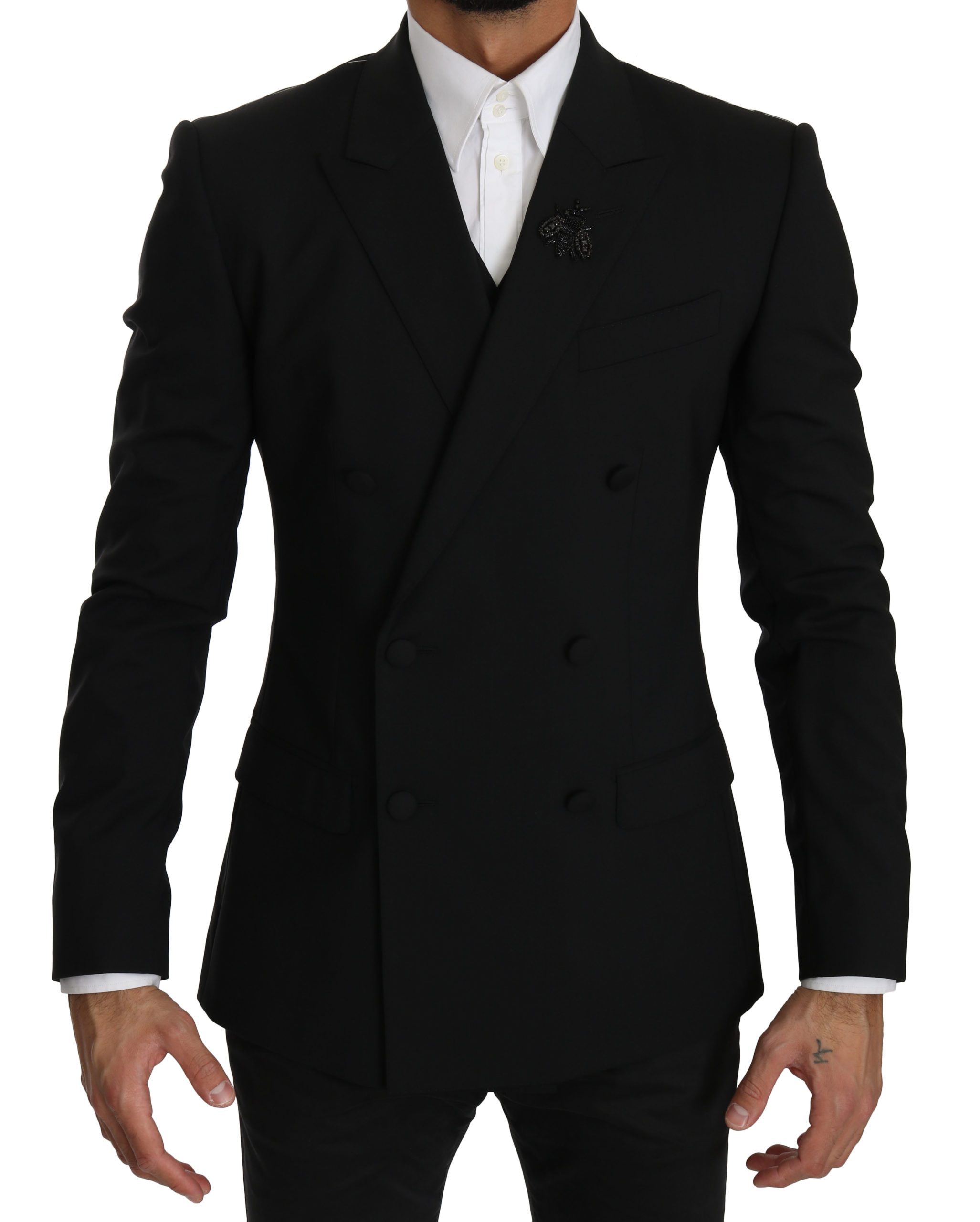 Dolce & Gabbana Men's Wool Stretch Crystal MARTINI Jacket Black KOS1603 - IT46 | S