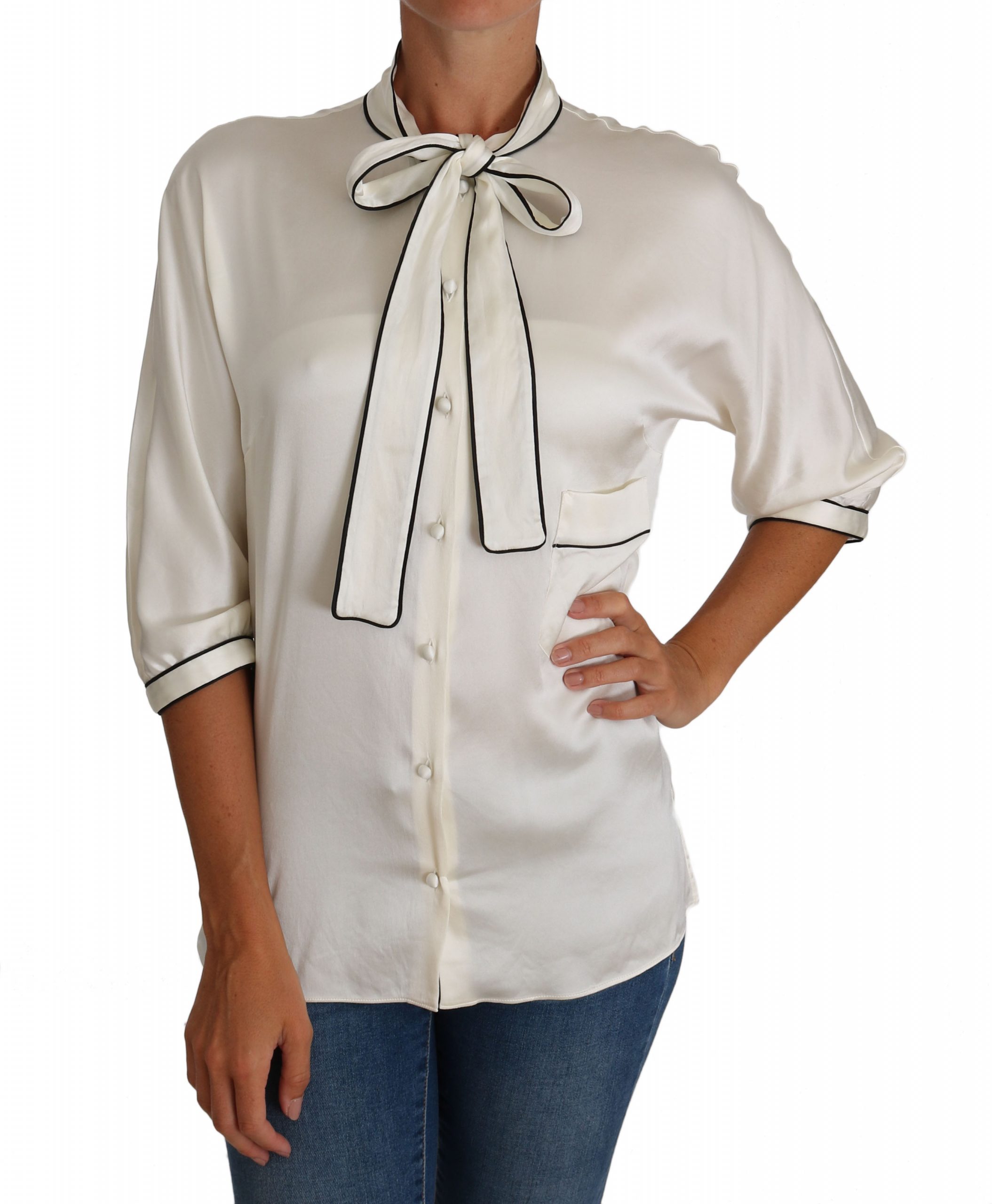 Dolce & Gabbana Women's Silk Pussy Bow Shirts White TSH2494 - IT42|M