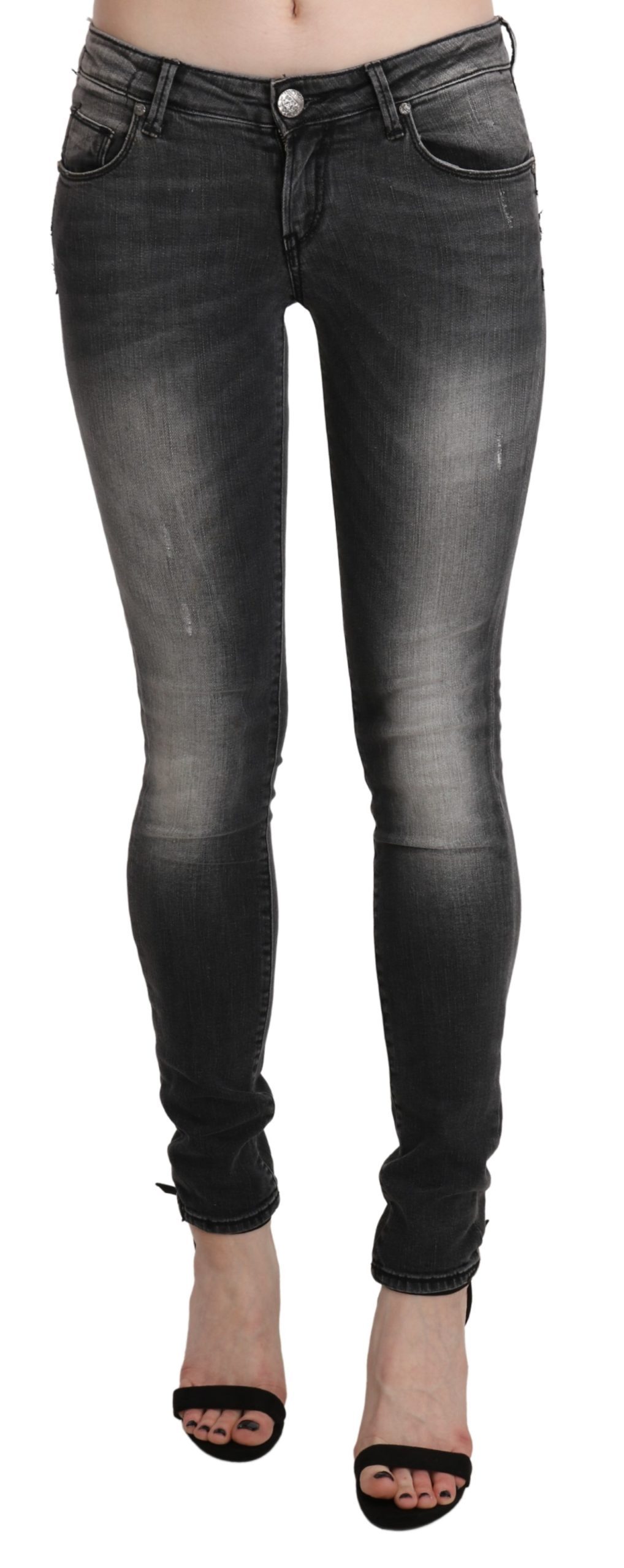 Black Gray Washed Skinny Trouser Cotton Jeans - W27