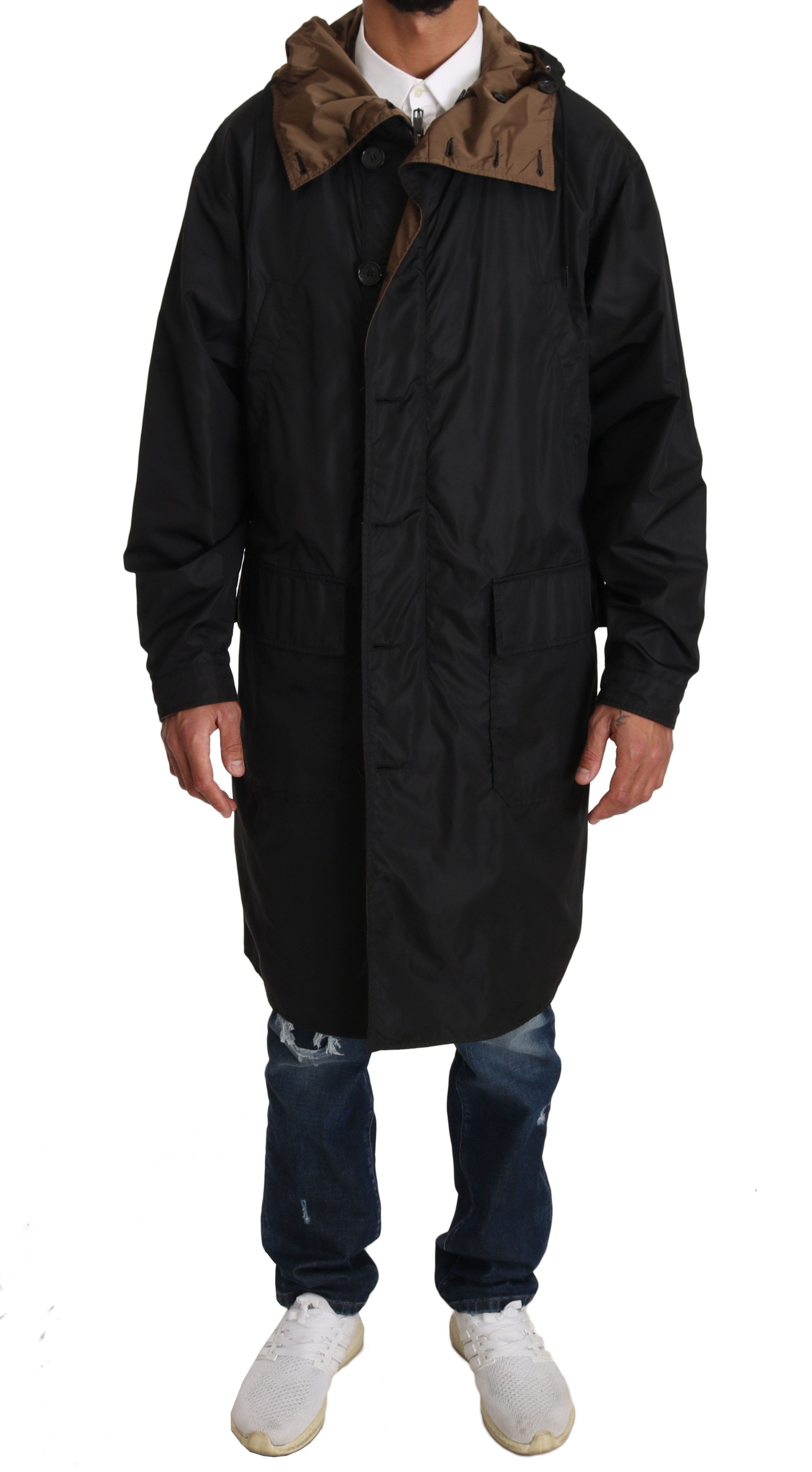 Dolce & Gabbana Men's Hooded Reversible Raincoat Black JKT2244 - IT46 | S