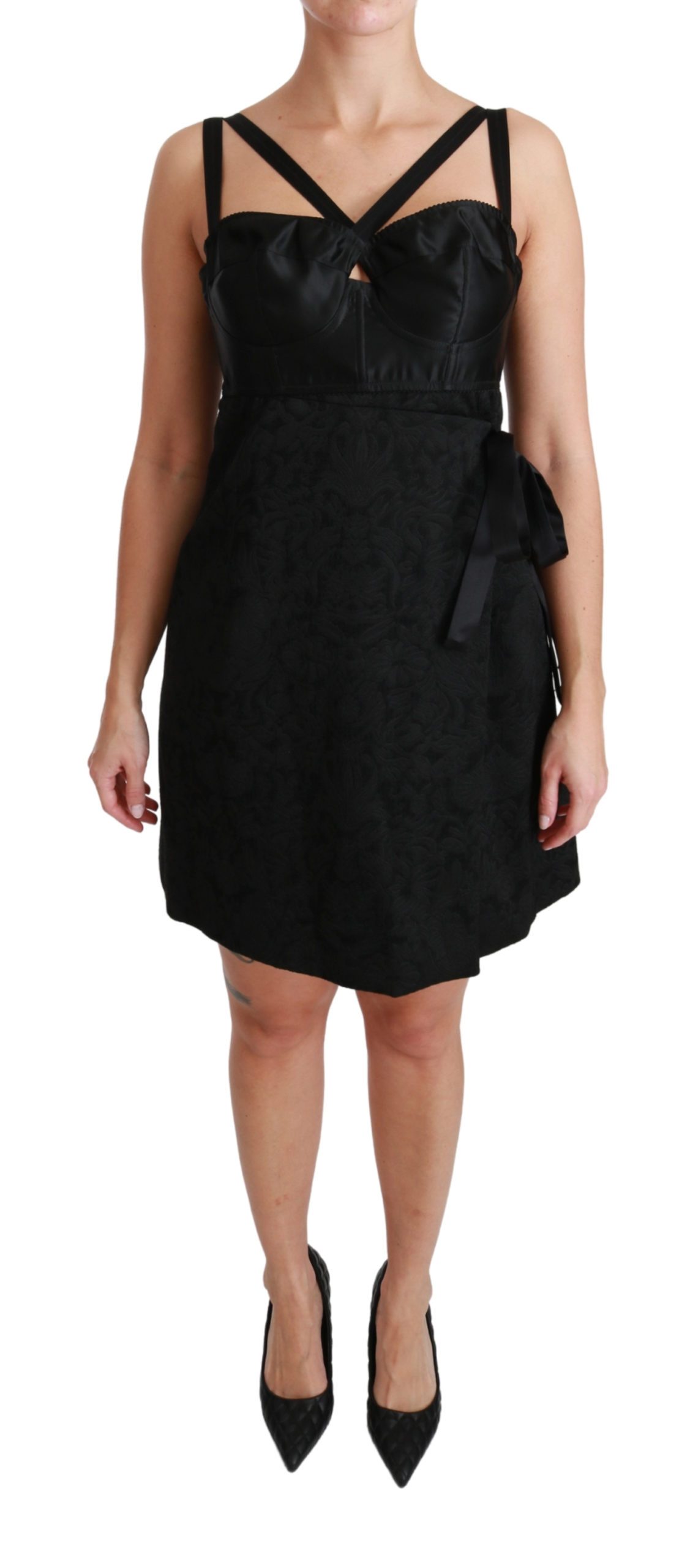 Dolce & Gabbana Women's Stretch Satin Jacquard Mini Dress Black DR2497 - IT44|L