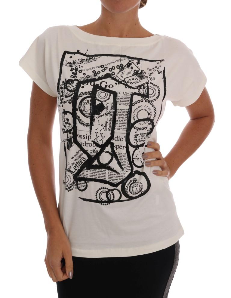 John Galliano Women's Cotton Stretch Motive Print T-Shirt White SIG60531 - XS