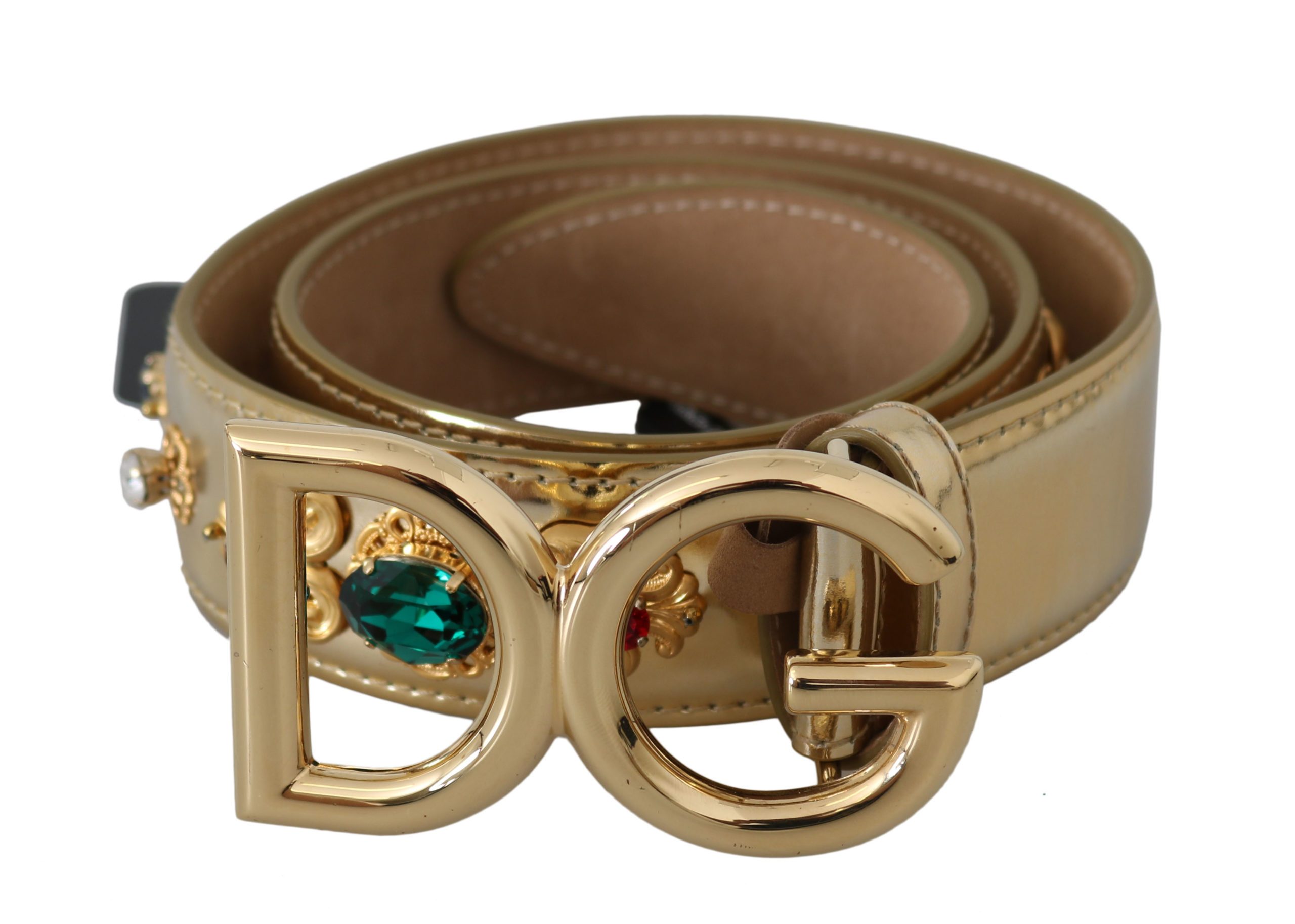 Dolce & Gabbana Women's Leather Buckle Crystal Belt Gold BEL60722 - 90 cm / 36 Inches
