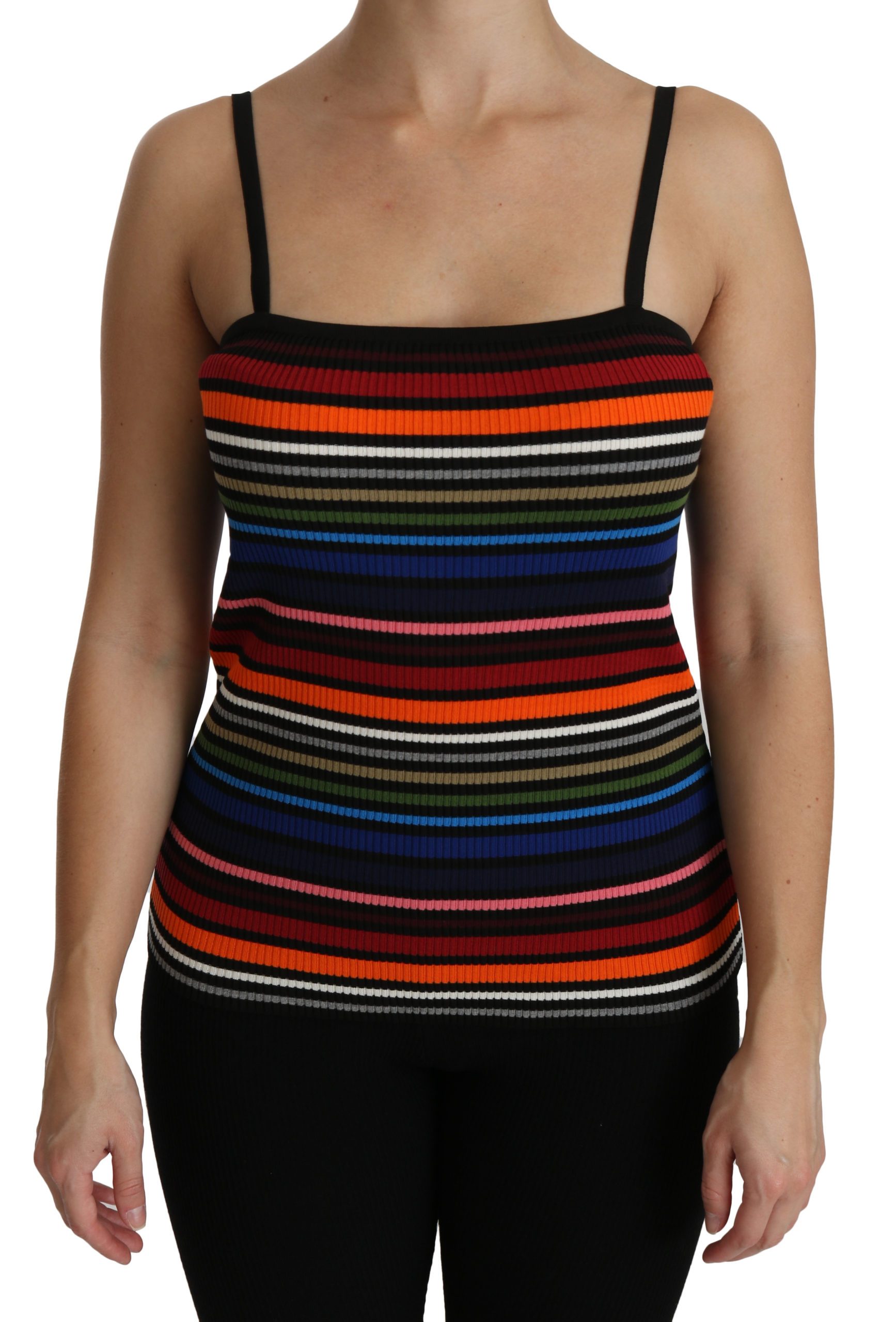 Black Striped Sleeveless Blouse Tank Cotton Top - IT44|L