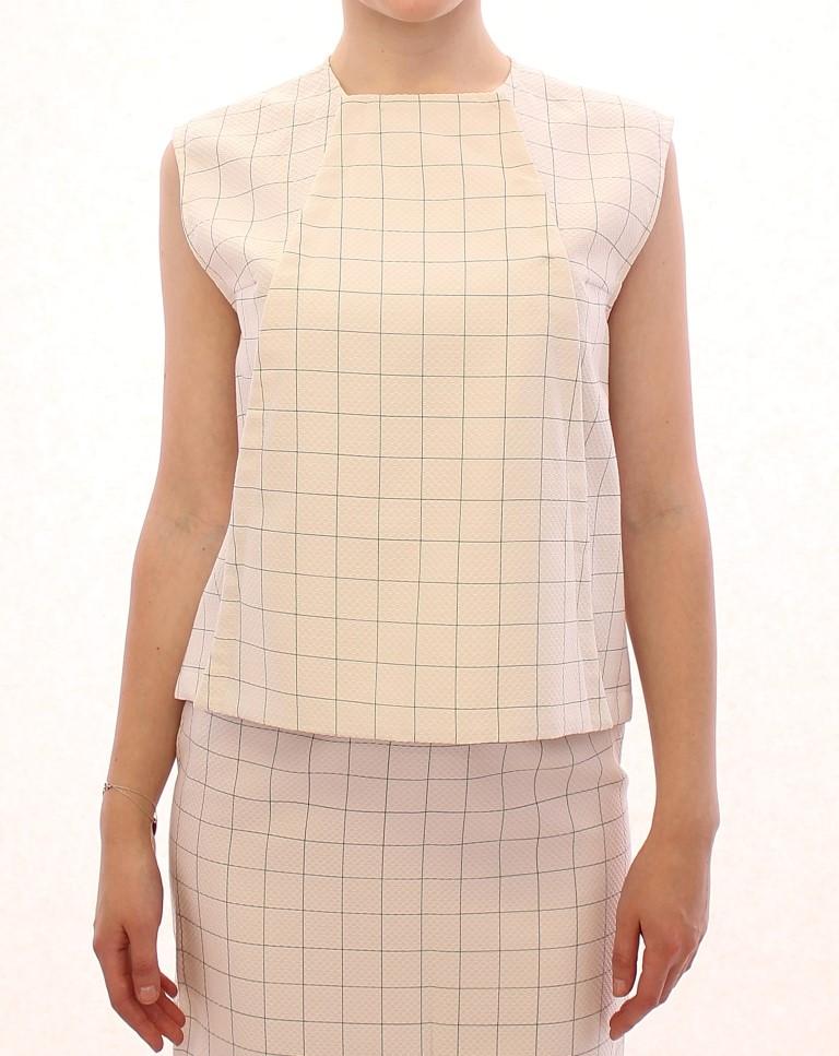 Andrea Incontri Women's Cotton Checkered Top White GSS10710 - IT42|M
