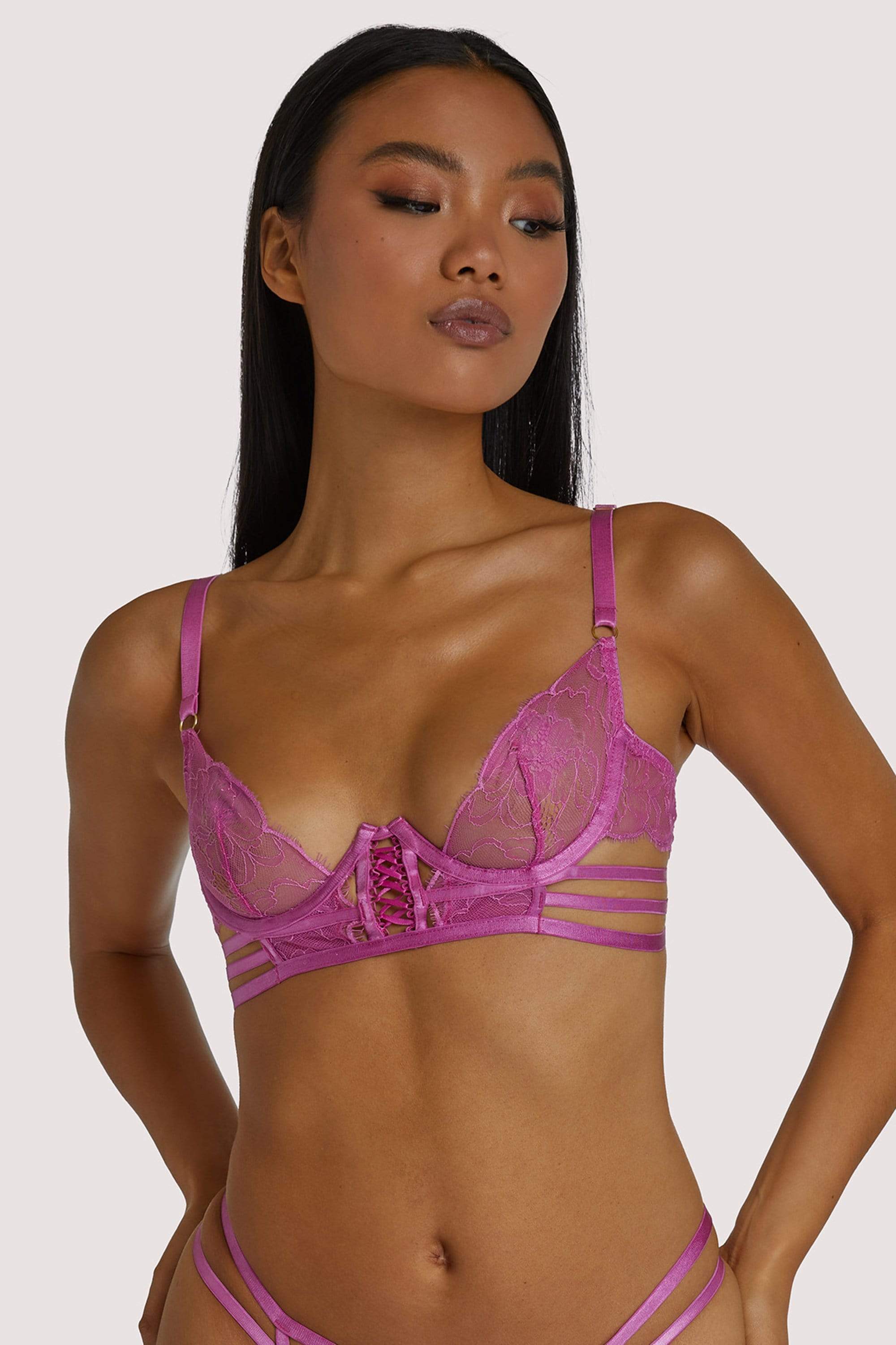 Wolf & Whistle Azma Pink Lace caged bra 32A