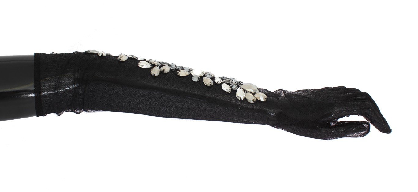 Dolce & Gabbana Women's Floral Crystal Elbow Gloves Black LB101 - 7.5|S