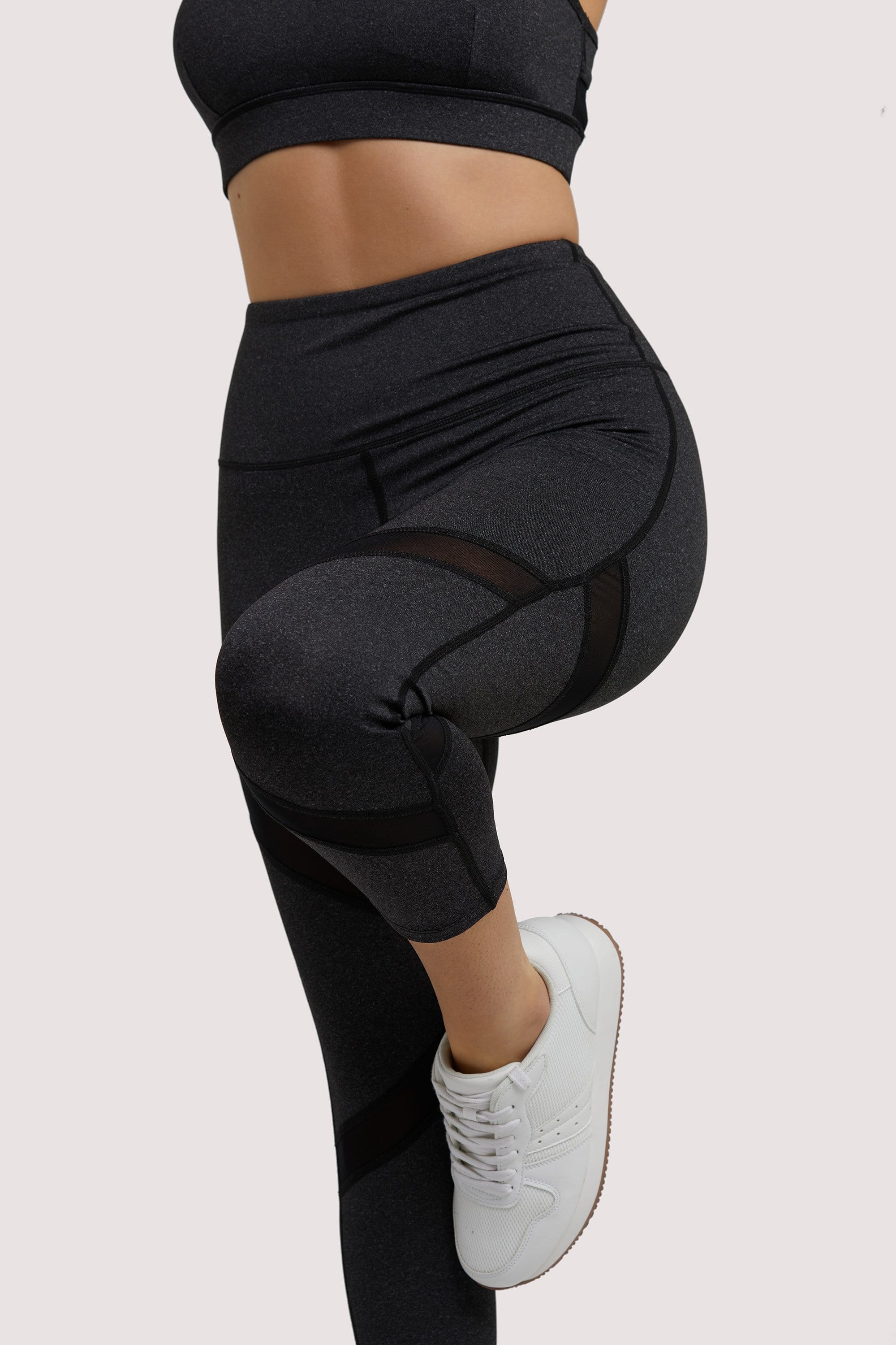 Wolf & Whistle Grey Marl Mesh Panel Crop Leggings UK 10 / US 6
