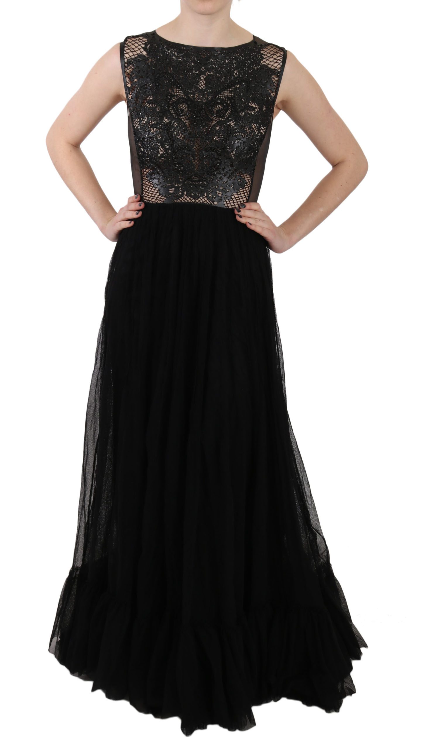 John Richmond Women's Leather A-line Gown Flare Dress Black BGDR1680 - IT42|M