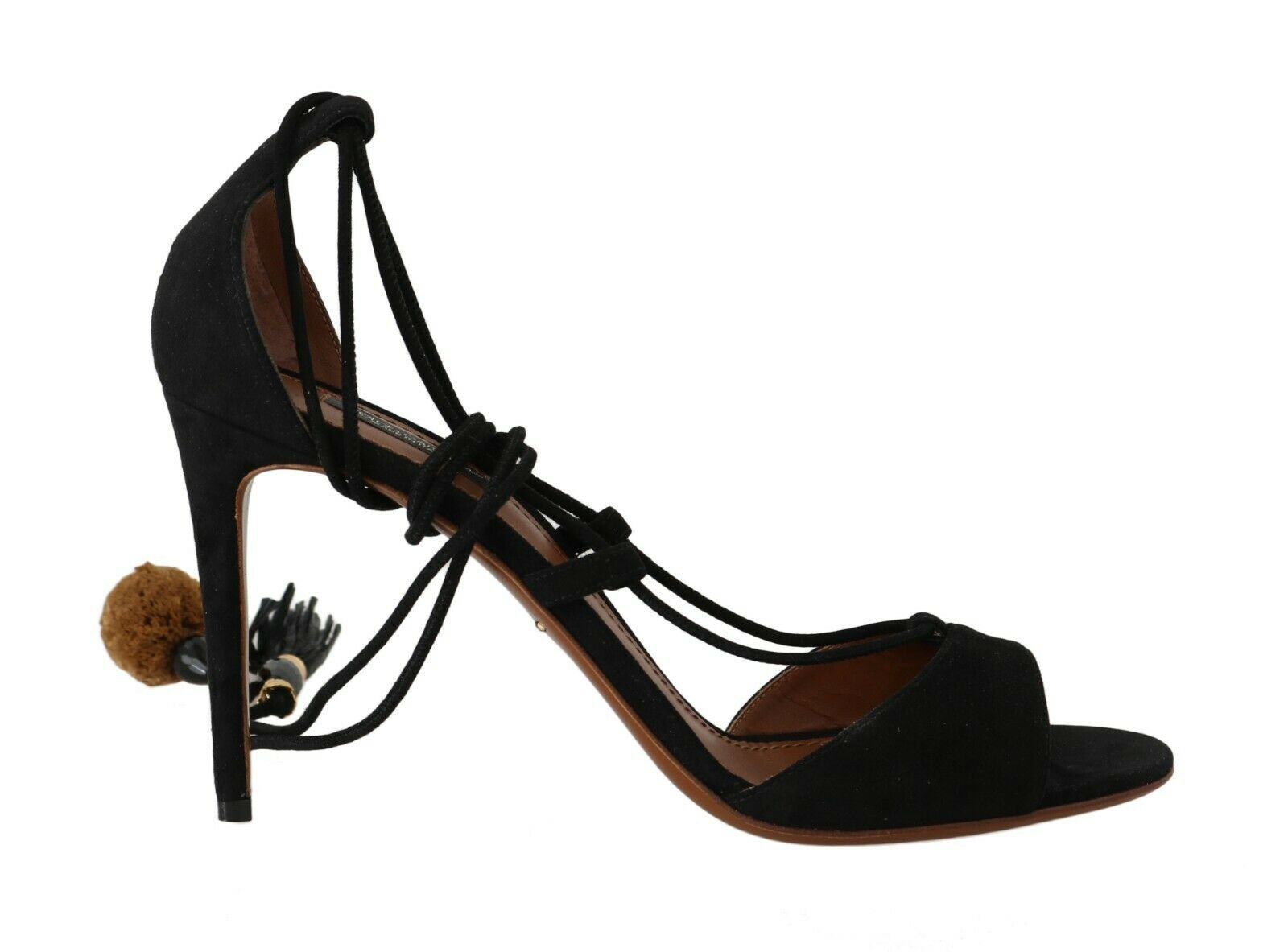 Dolce & Gabbana Women's Suede Tassel Strap Sandals Black LA5611 - EU36.5/US6