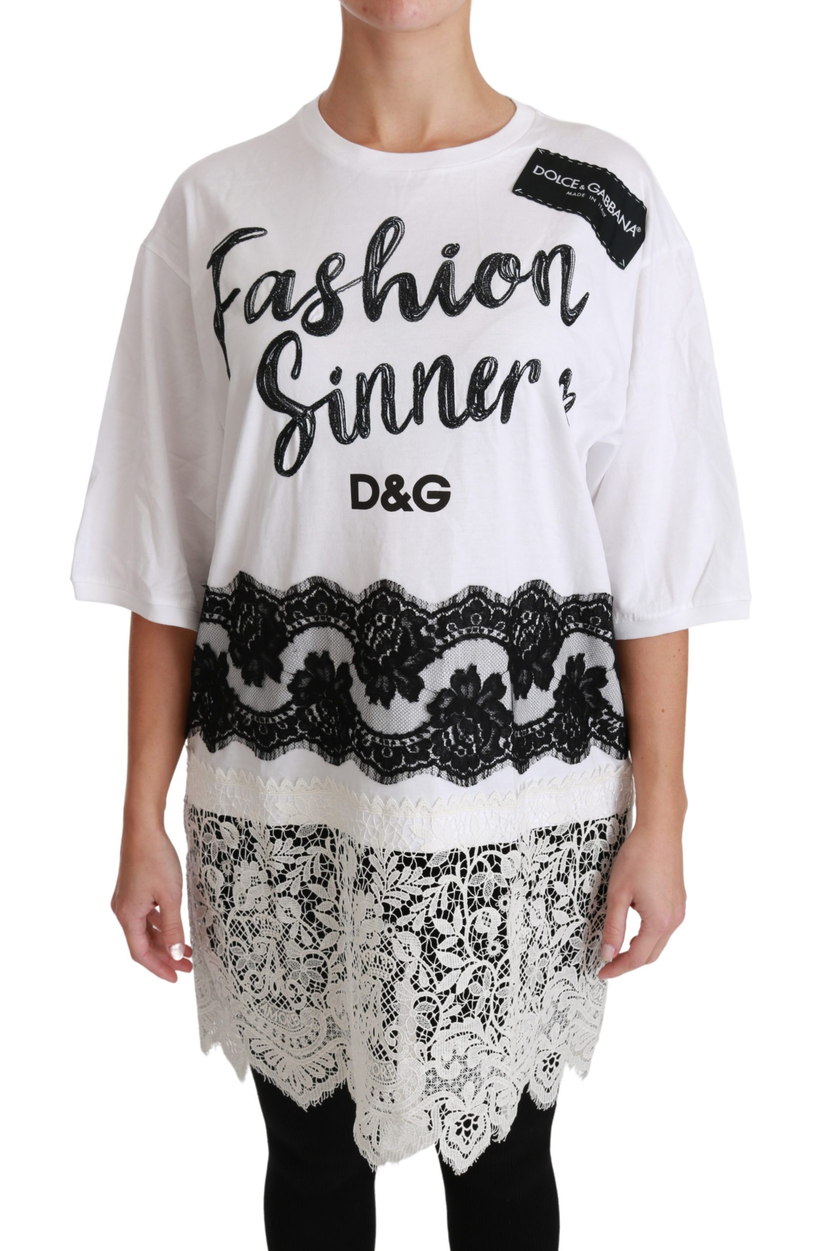 Dolce & Gabbana Women's Lace Fashion Sinners Top White TSH4430 - IT36 | XS