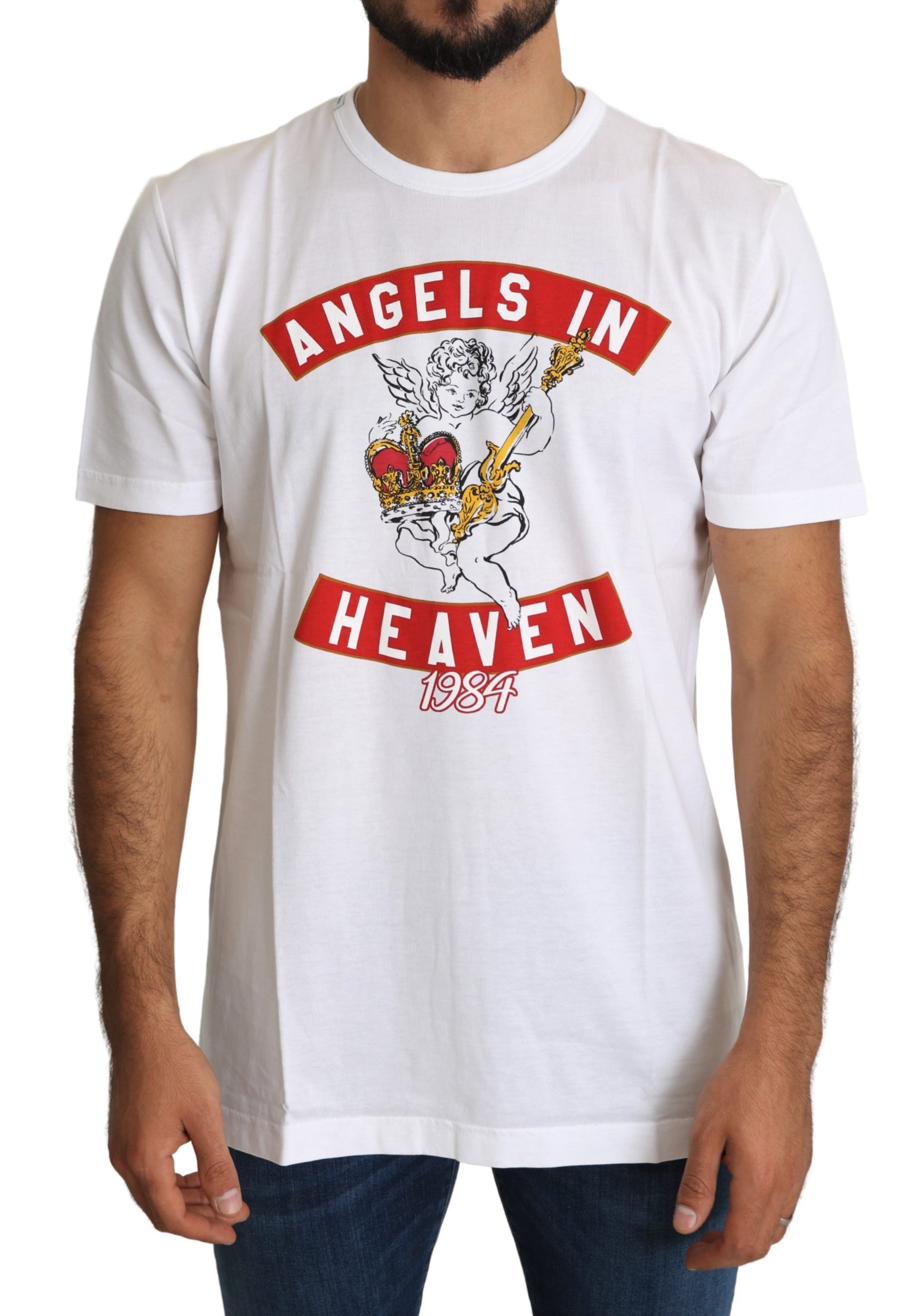 White Cotton Top Angels in Heaven Mens T-shirt - IT46 | S