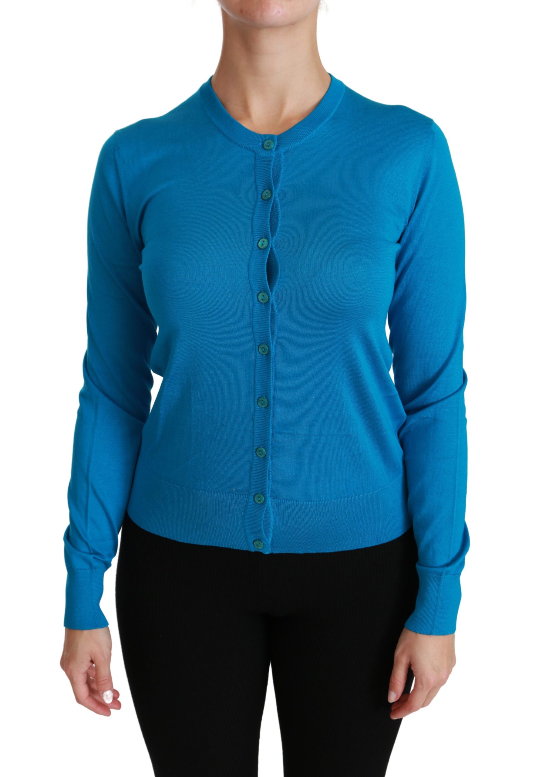 Dolce & Gabbana Women's Crewneck Silk Cardigan Blue TSH4448 - IT38|XS