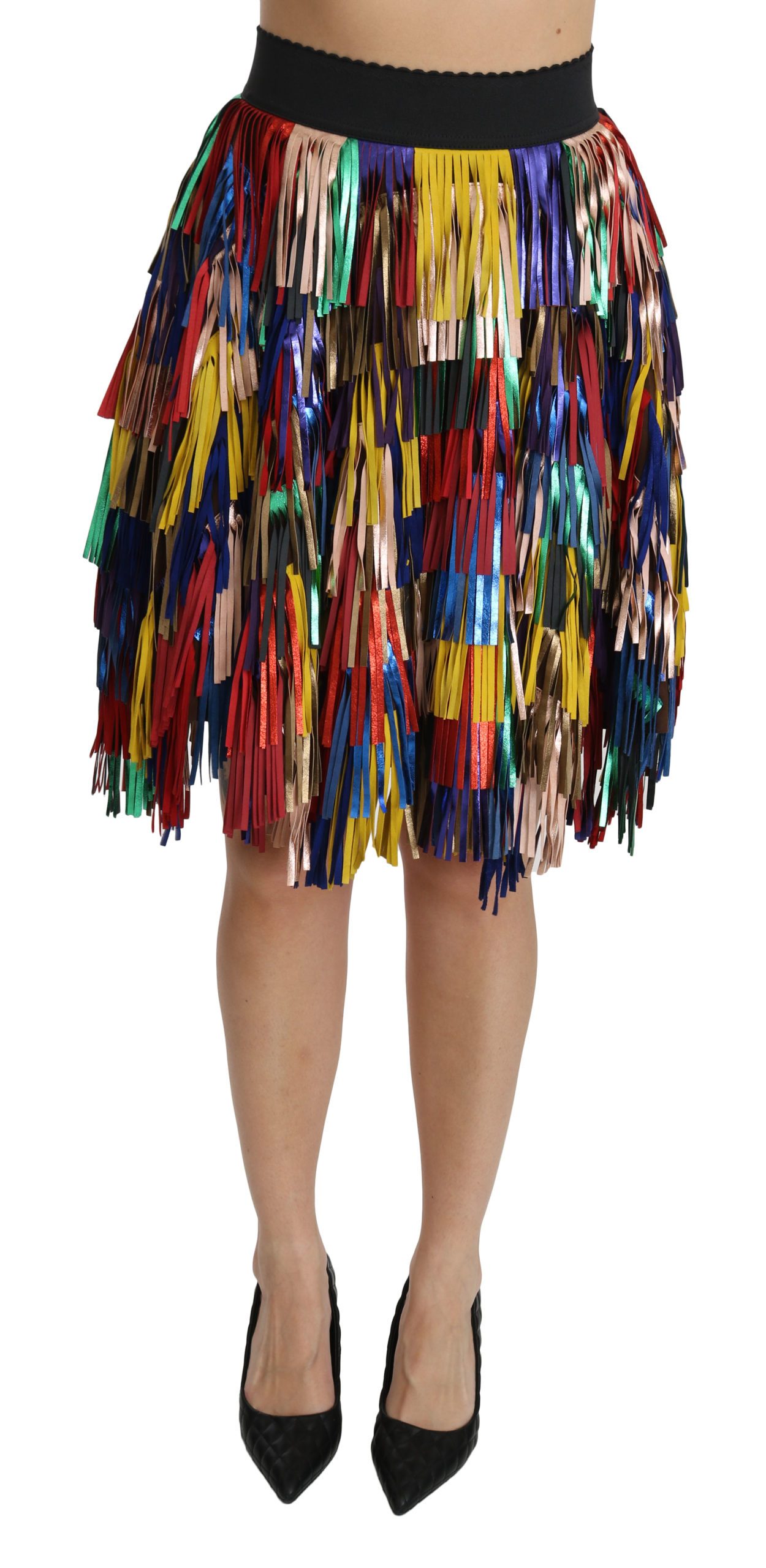 Dolce & Gabbana Women's High Waist Knee Length Leather Skirt Multicolor SKI1355 - IT40|S