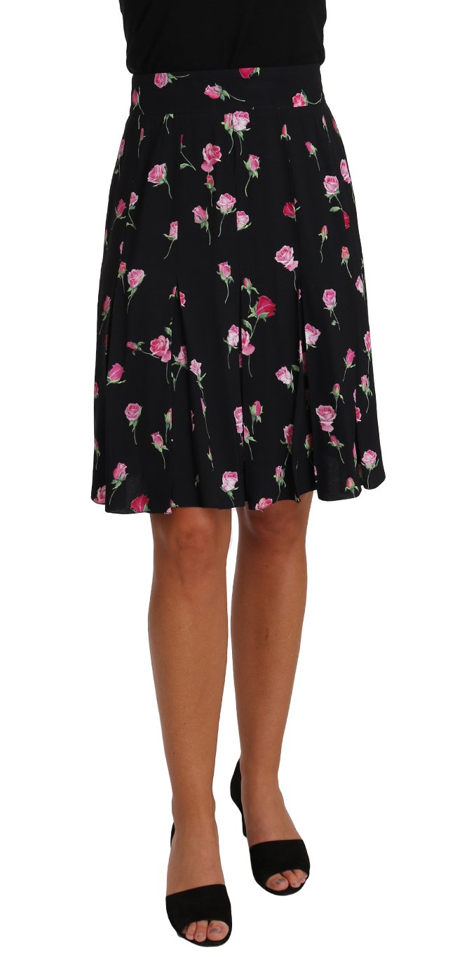 Dolce & Gabbana Women's Rose Print Floral Skirt Black SKI1149 - IT38|XS