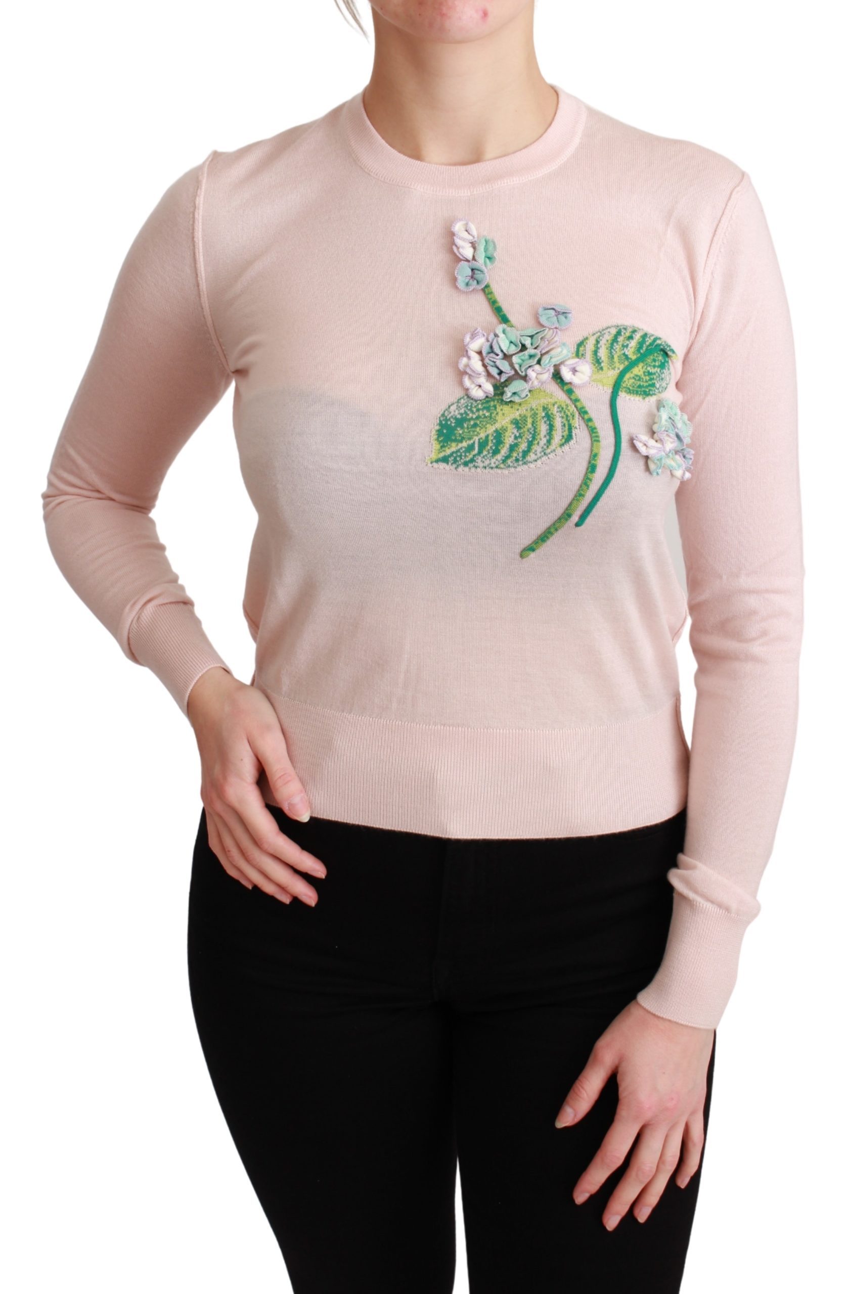 Dolce & Gabbana Women's Floral Silk Cashmere Pullover Sweater Pink TSH4581 - IT36 | XS