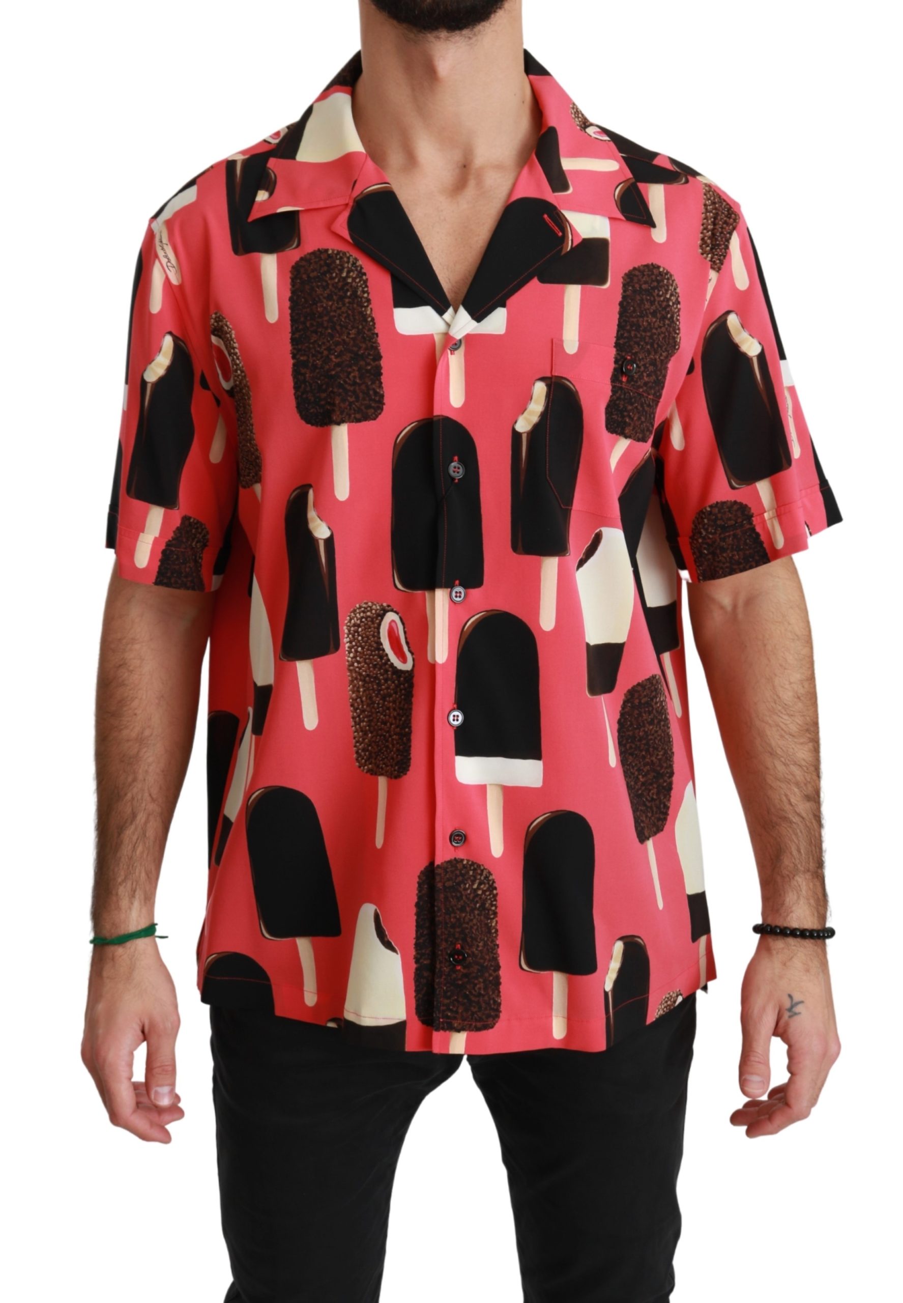 Dolce & Gabbana Men's Ice Cream Print Casual Shirt Pink TSH4465 - 44 | 3XL