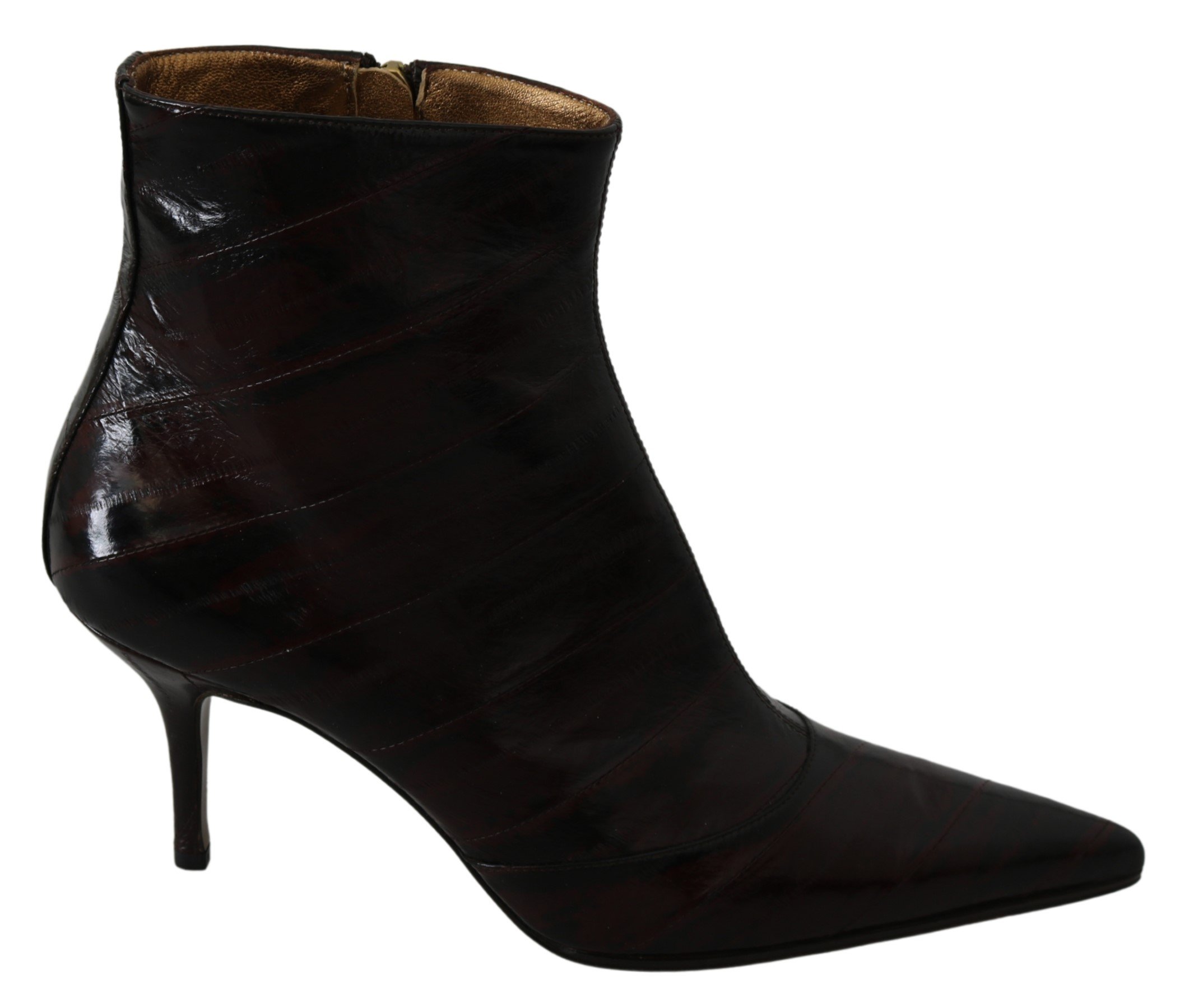 Bordeaux Eel Leather Ankle Heels Boots - EU39/US8.5