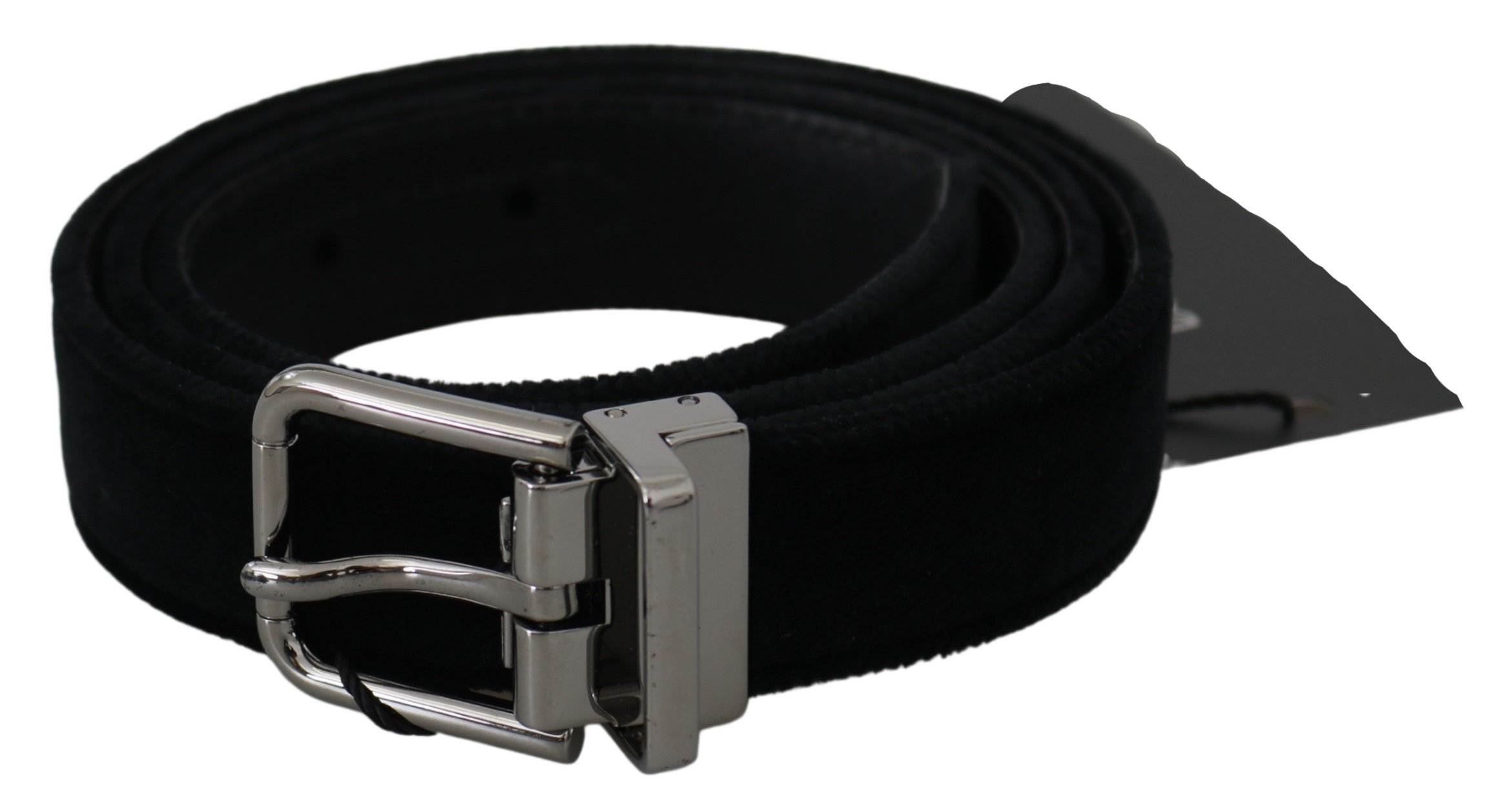 Black Velvet Leather Silver Buckle Belt - 115 cm / 46 Inches