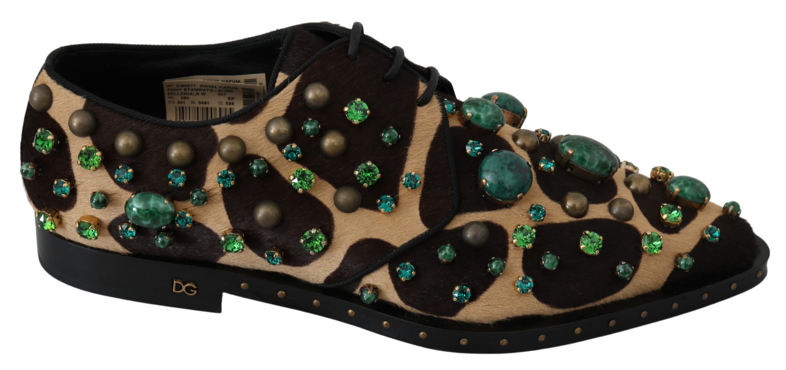 Brown Pony Hair Giraffe Crystal Dress Broque Shoes - EU39/US8.5