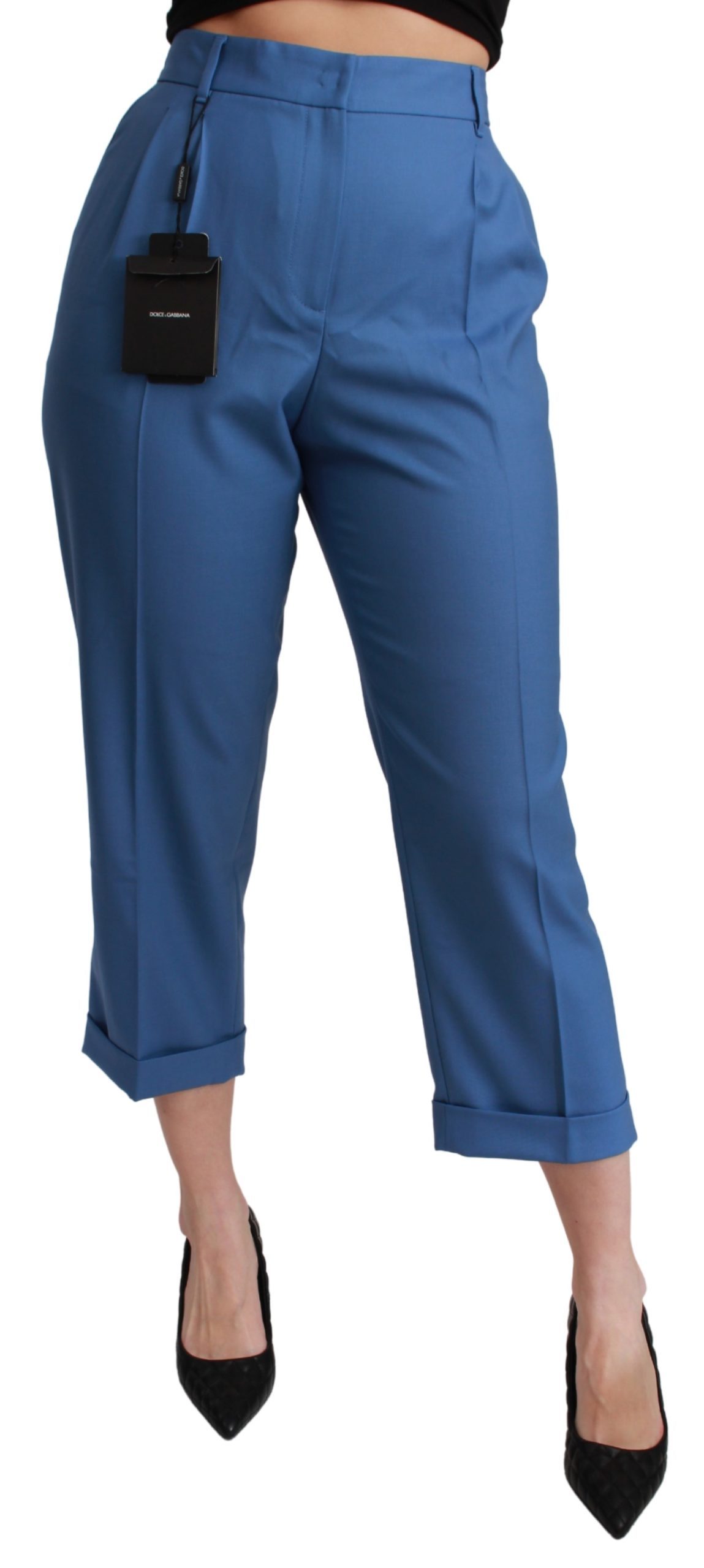Dolce & Gabbana Women's Pleated Wool Cuffed Cropped Trouser Blue PAN71060 - IT36 | XS