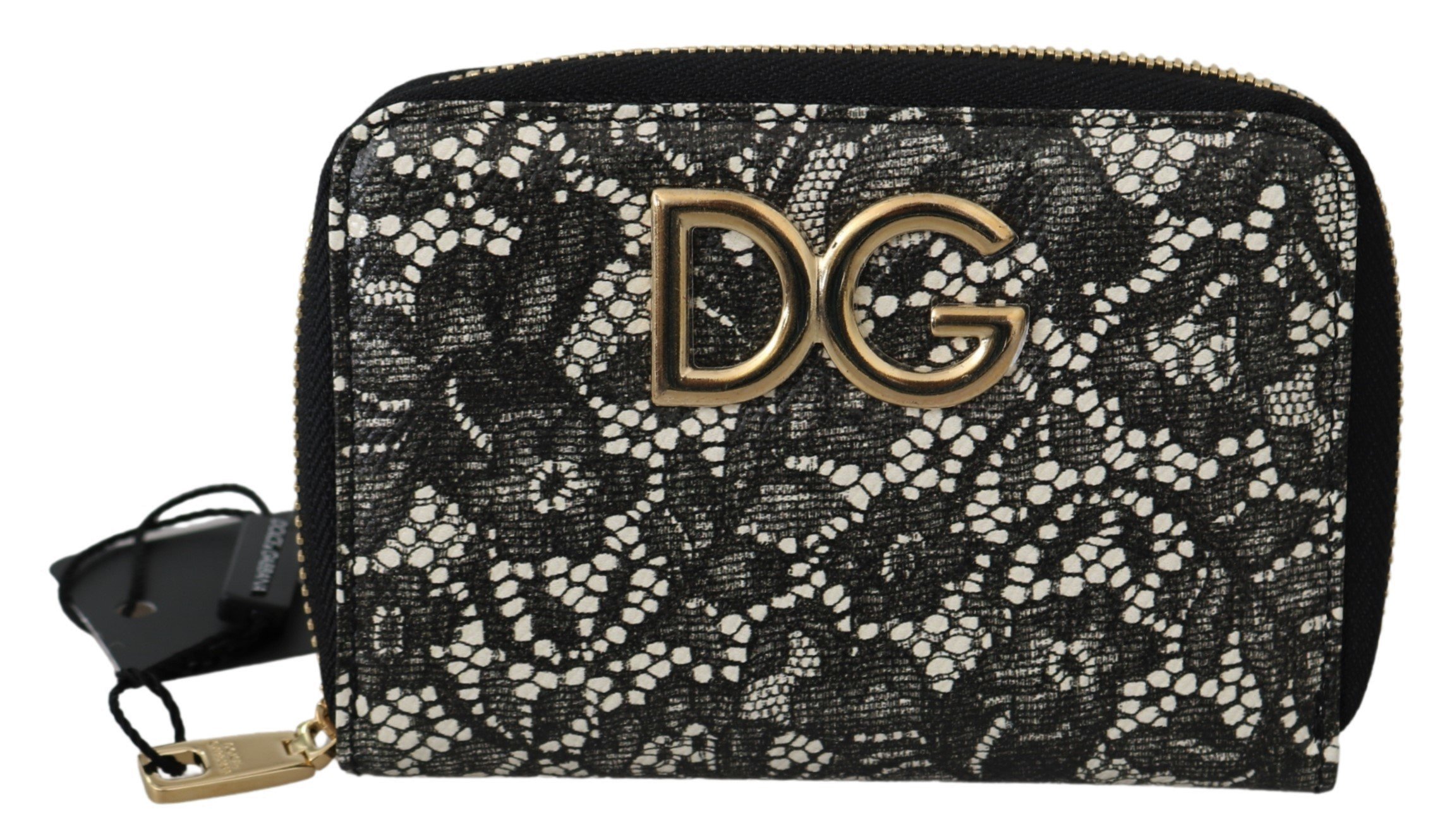 Dolce & Gabbana Women's Floral Lace Leather Zip Wallet Black VAS9687
