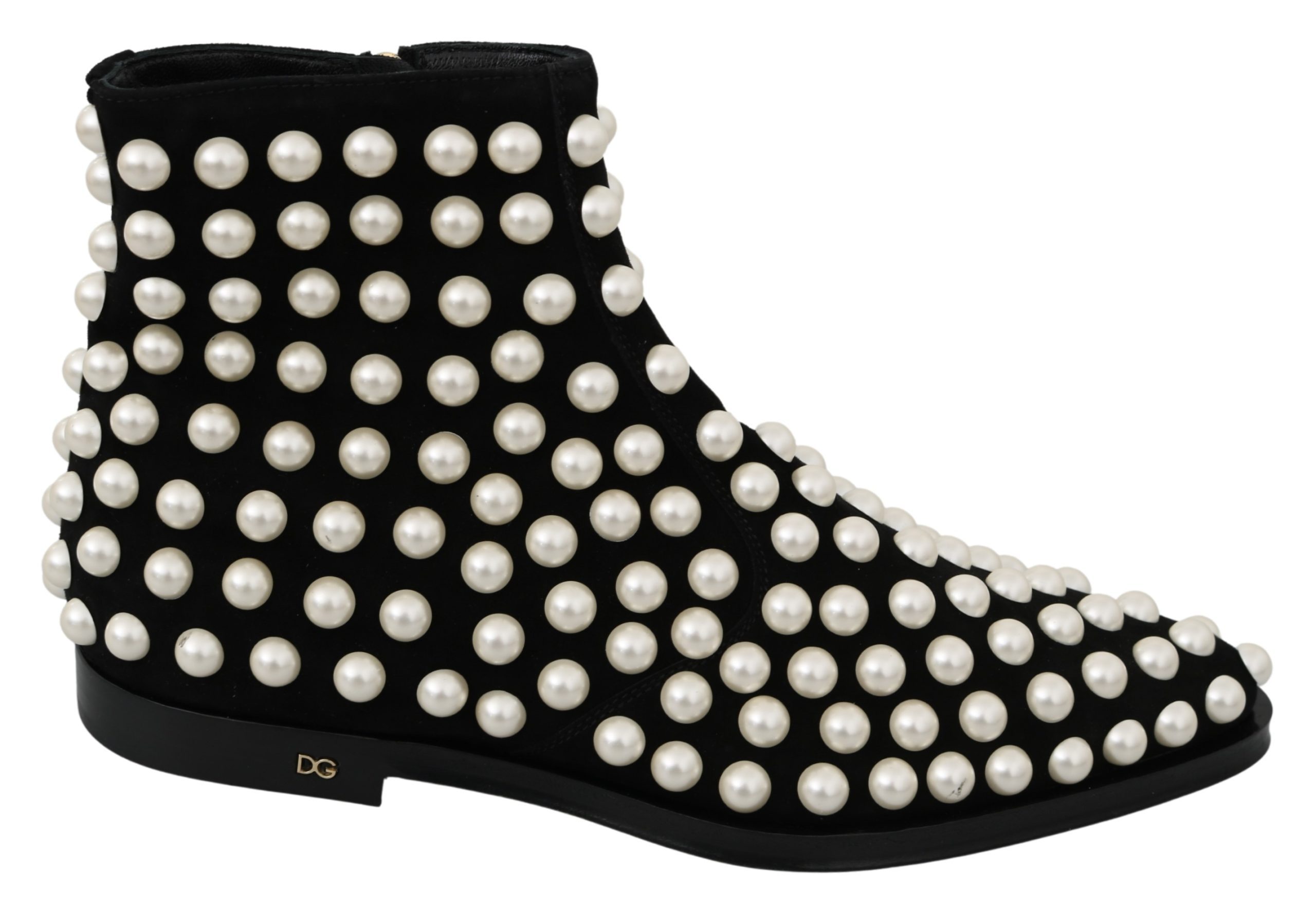 Black Suede Pearl Studs Boots Shoes - EU39/US8.5