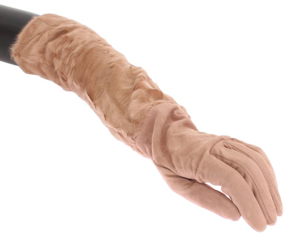 Dolce & Gabbana Women's Suede Xiangao Fur Elbow Gloves Beige LB139 - 8|M