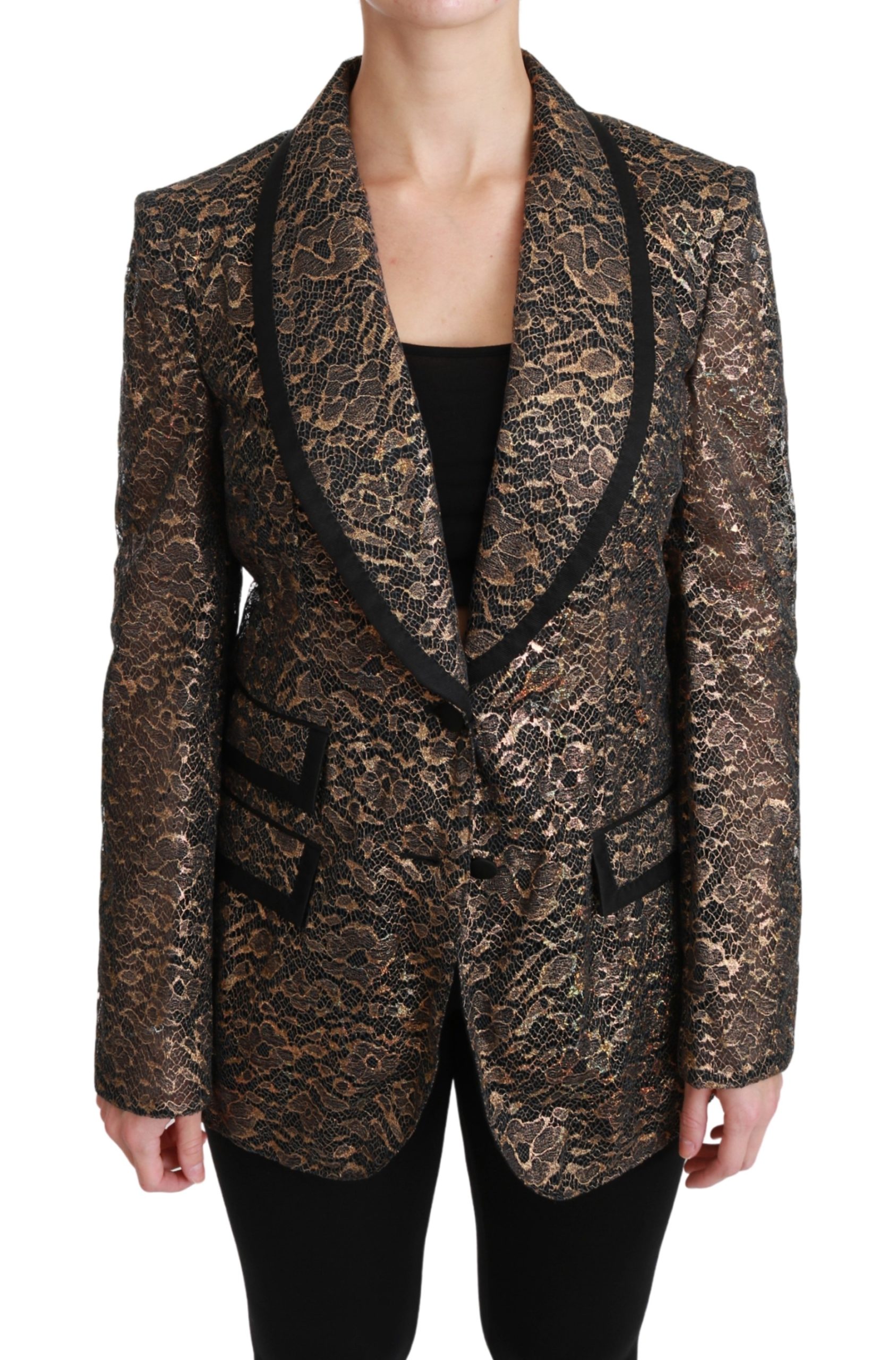 Dolce & Gabbana Women's Lace Floral Blazer Jacket Gold JKT2562 - IT44|L