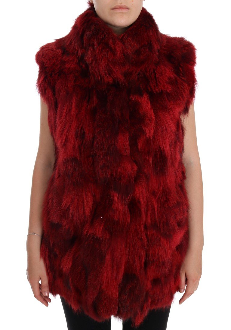 Dolce & Gabbana Women's Coyote Fur Sleeveless Coat Jacket Red JKT1007 - IT38|XS
