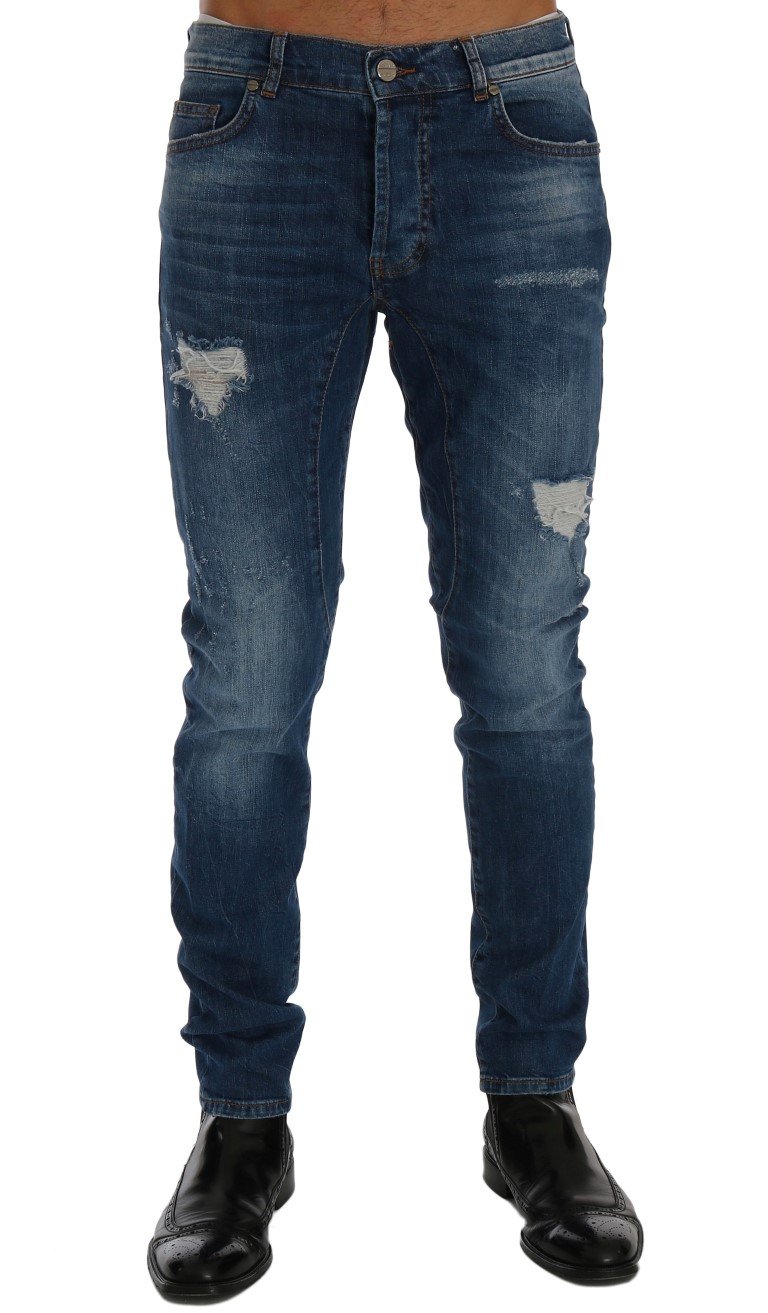 Frankie Morello Women's Torn Dundee Slim Fit Jeans Blue SIG60489 - W32