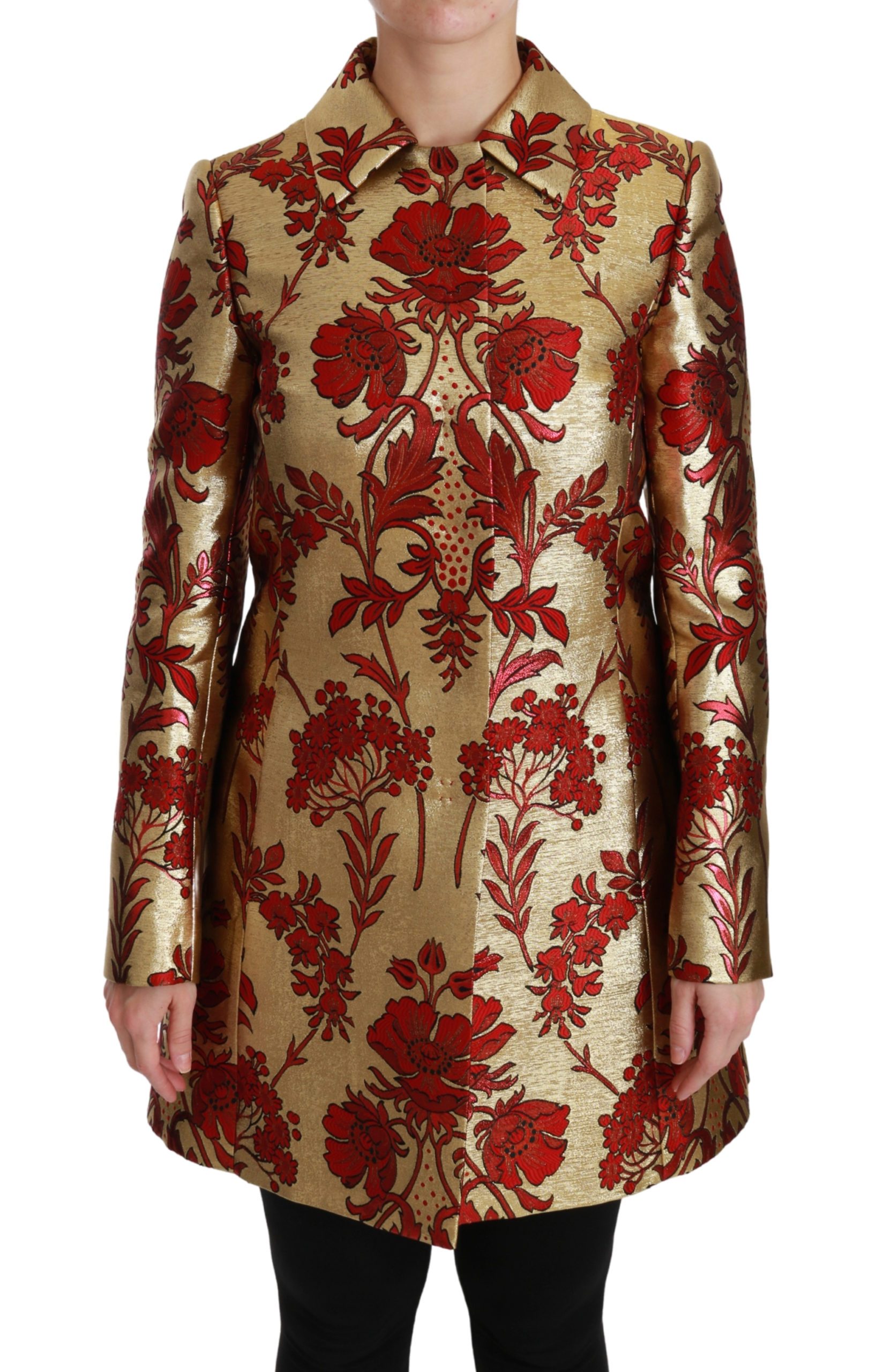 Dolce & Gabbana Women's Floral Brocade Cape Coat Jacket Gold JKT2519 - IT36 | XS