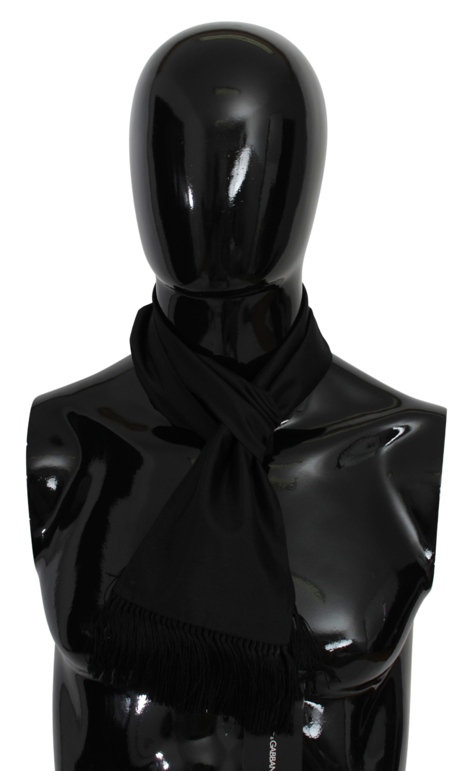 Dolce & Gabbana Men's Fringe Neck Wrap Silk Scarf Black MS1686