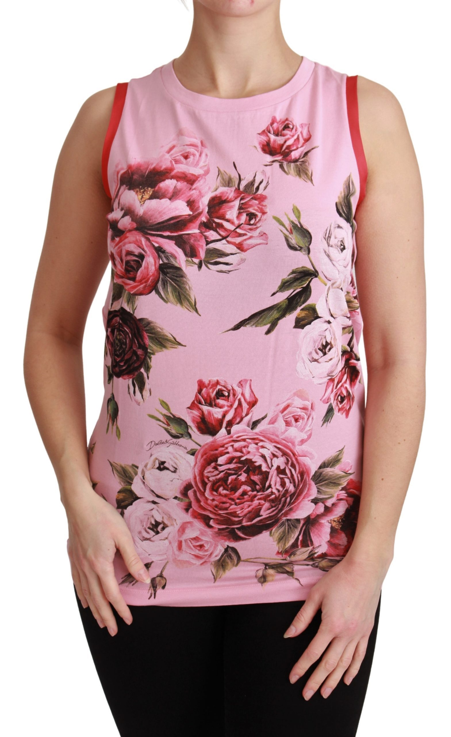 Dolce & Gabbana Women's Roses Sleeveless T-Shirt Pink TSH4586 - IT36 | XS